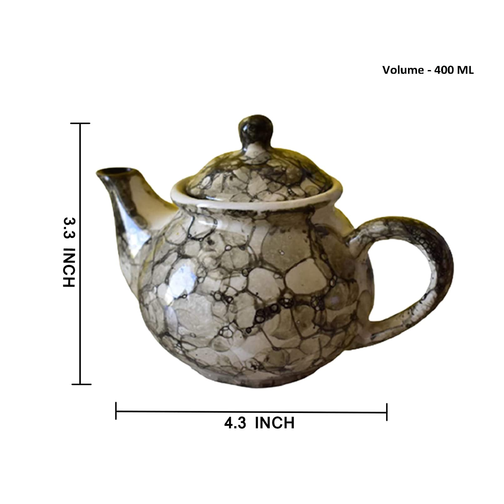 KunhaR Ceramic Teapot - 1 Piece, Black-Luster, 400ml - Image 3
