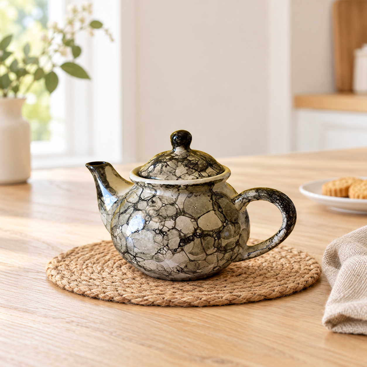 KunhaR Ceramic Teapot - 1 Piece, Black-Luster, 400ml