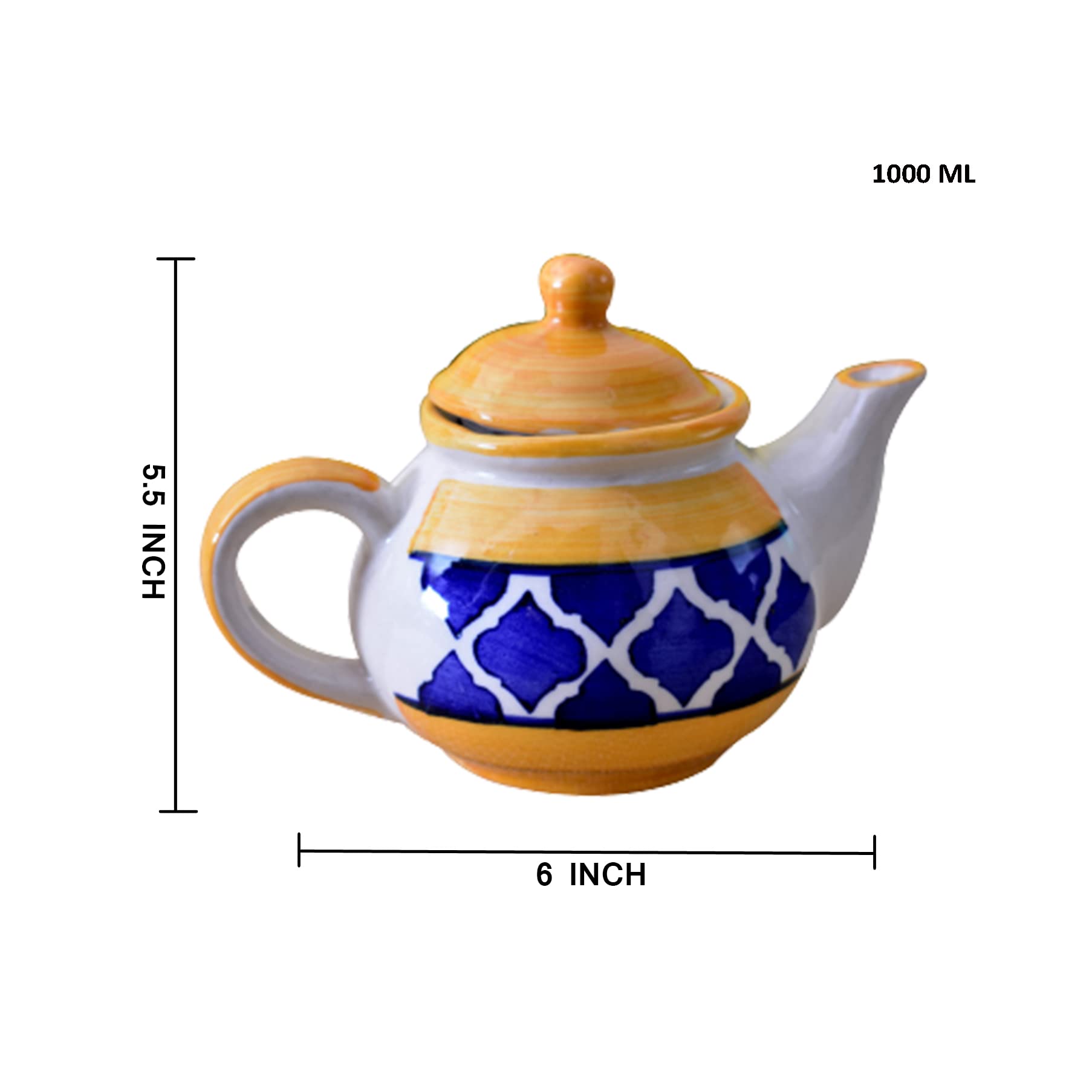 KunhaR Ceramic Teapot - 1 Piece, Yellow-Blue, 1000 ml - Image 2