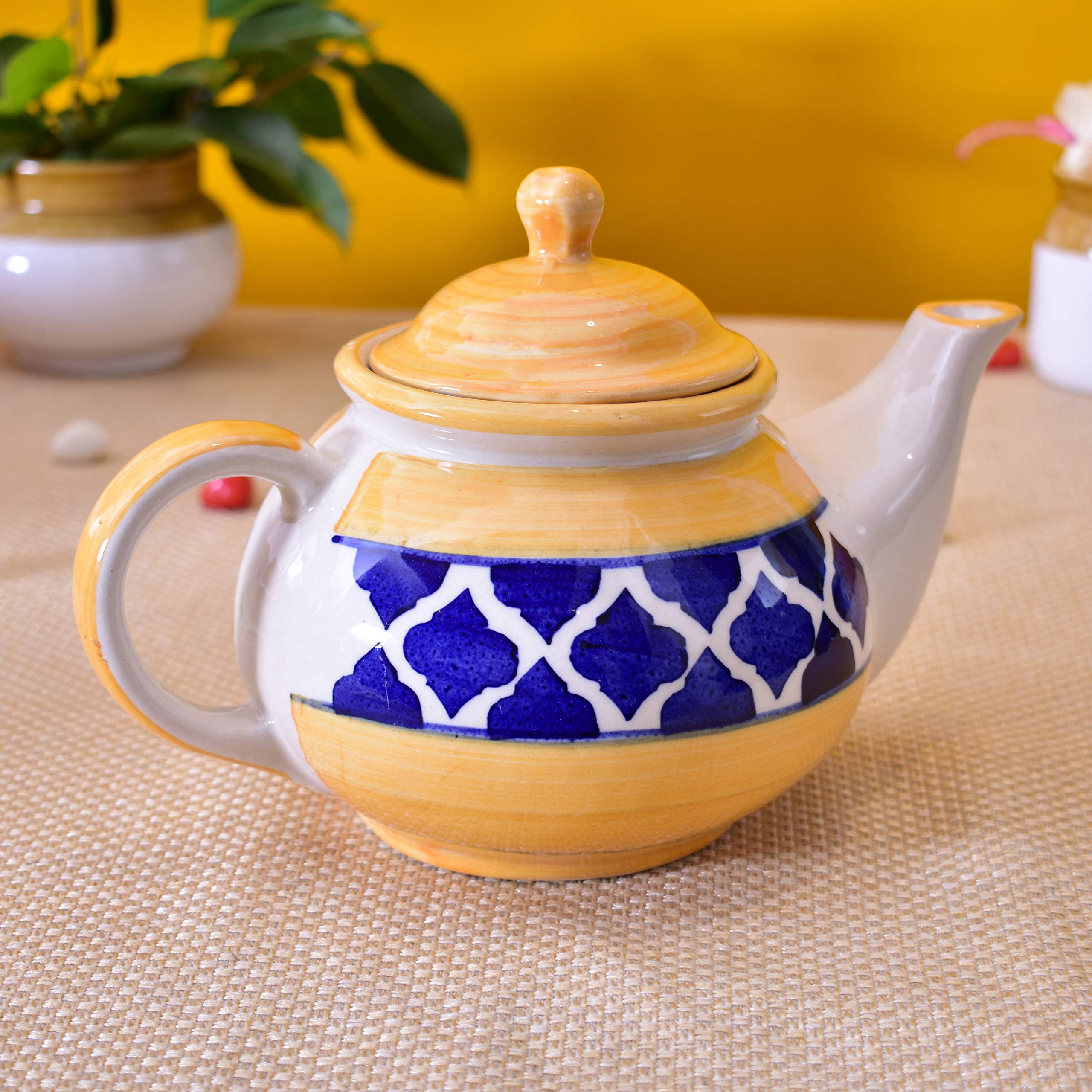 KunhaR Ceramic Teapot - 1 Piece, Yellow-Blue, 1000 ml - Image 3