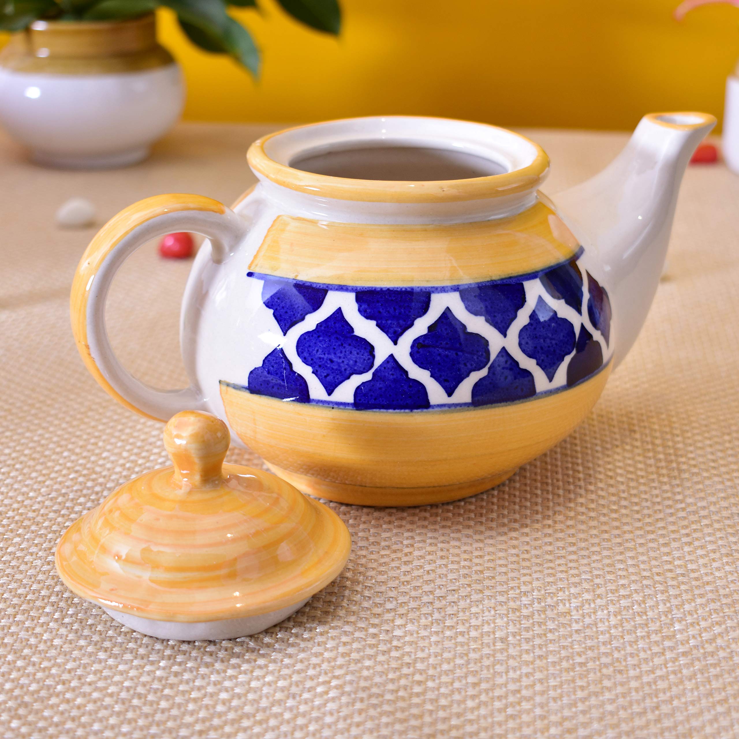 KunhaR Ceramic Teapot - 1 Piece, Yellow-Blue, 1000 ml - Image 4