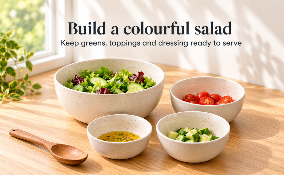 Kunhar Ceramic Mixing Bowls - 1500 Ml, 800 Ml, 600 Ml and 400 Ml, 4 Pieces, White Matt – visual story 2