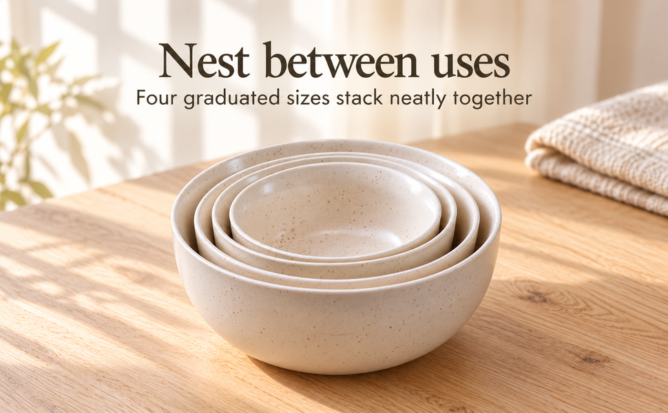 Kunhar Ceramic Mixing Bowls - 1500 Ml, 800 Ml, 600 Ml and 400 Ml, 4 Pieces, White Matt – visual story 3