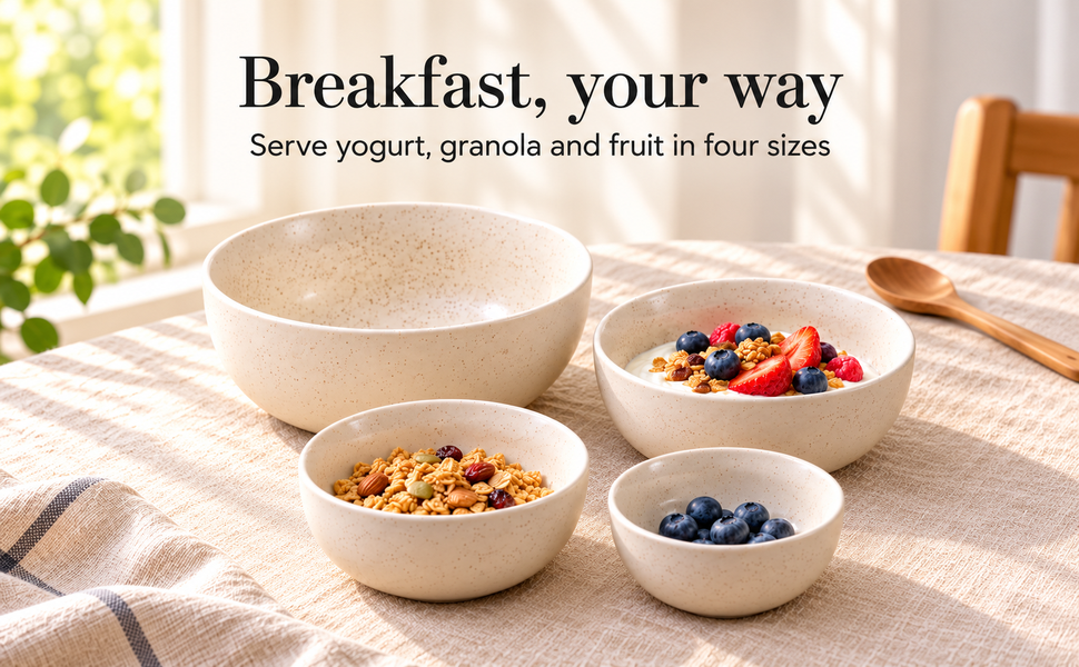 Kunhar Ceramic Mixing Bowls - 1500 Ml, 800 Ml, 600 Ml and 400 Ml, 4 Pieces, White Matt – visual story 4