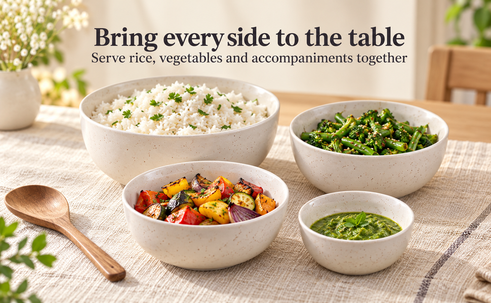 Kunhar Ceramic Mixing Bowls - 1500 Ml, 800 Ml, 600 Ml and 400 Ml, 4 Pieces, White Matt – visual story 6