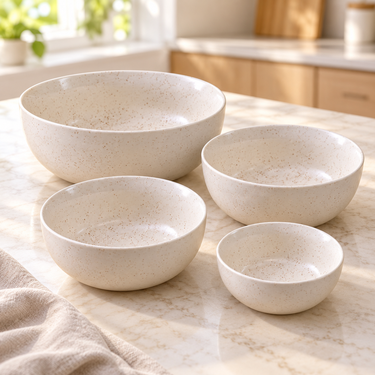 Kunhar Ceramic Mixing Bowls - 1500 Ml, 800 Ml, 600 Ml and 400 Ml, 4 Pieces, White Matt
