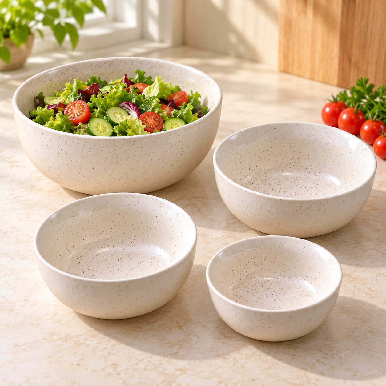 Kunhar Ceramic Mixing Bowls - 1500 Ml, 800 Ml, 600 Ml and 400 Ml, 4 Pieces, White Matt - Image 2