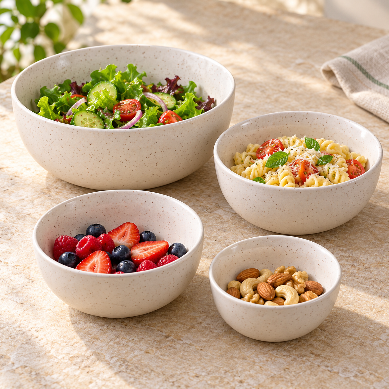 Kunhar Ceramic Mixing Bowls - 1500 Ml, 800 Ml, 600 Ml and 400 Ml, 4 Pieces, White Matt - Image 4