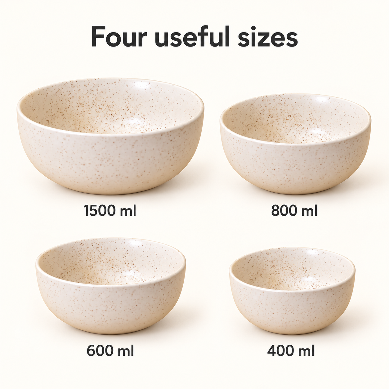 Kunhar Ceramic Mixing Bowls - 1500 Ml, 800 Ml, 600 Ml and 400 Ml, 4 Pieces, White Matt - Image 7