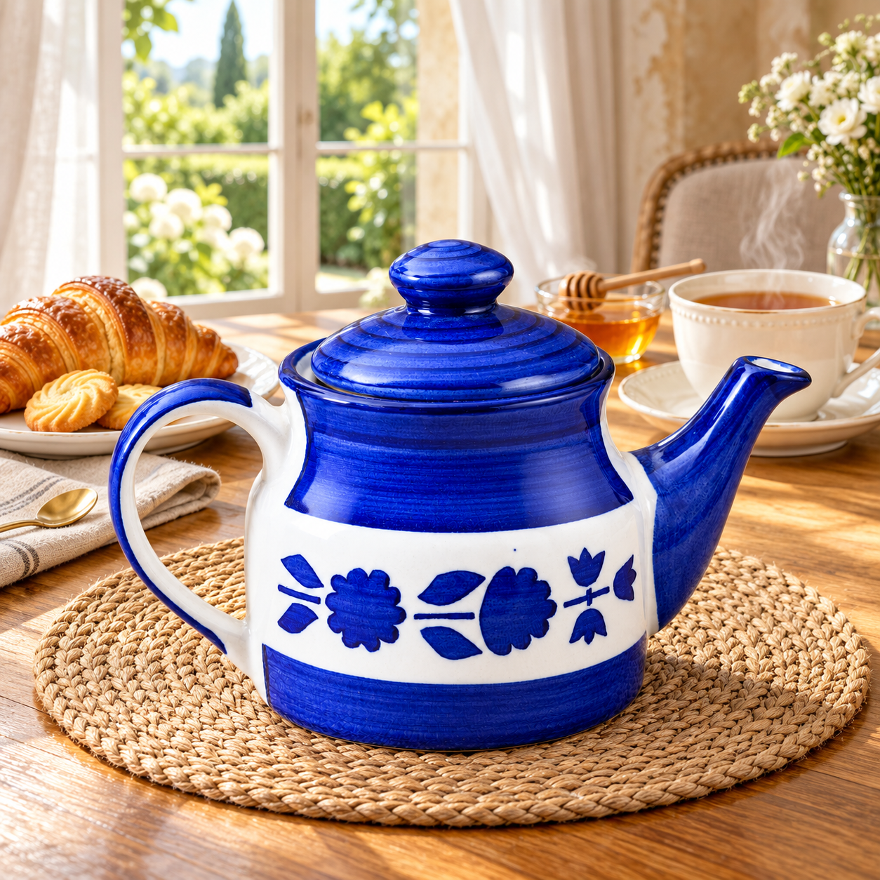 KunhaR Ceramic Teapot with Lid, 650 ml, Blue | Tea & Coffee Serving Pot for Kitchen, Dining & Gifting, 1 Piece