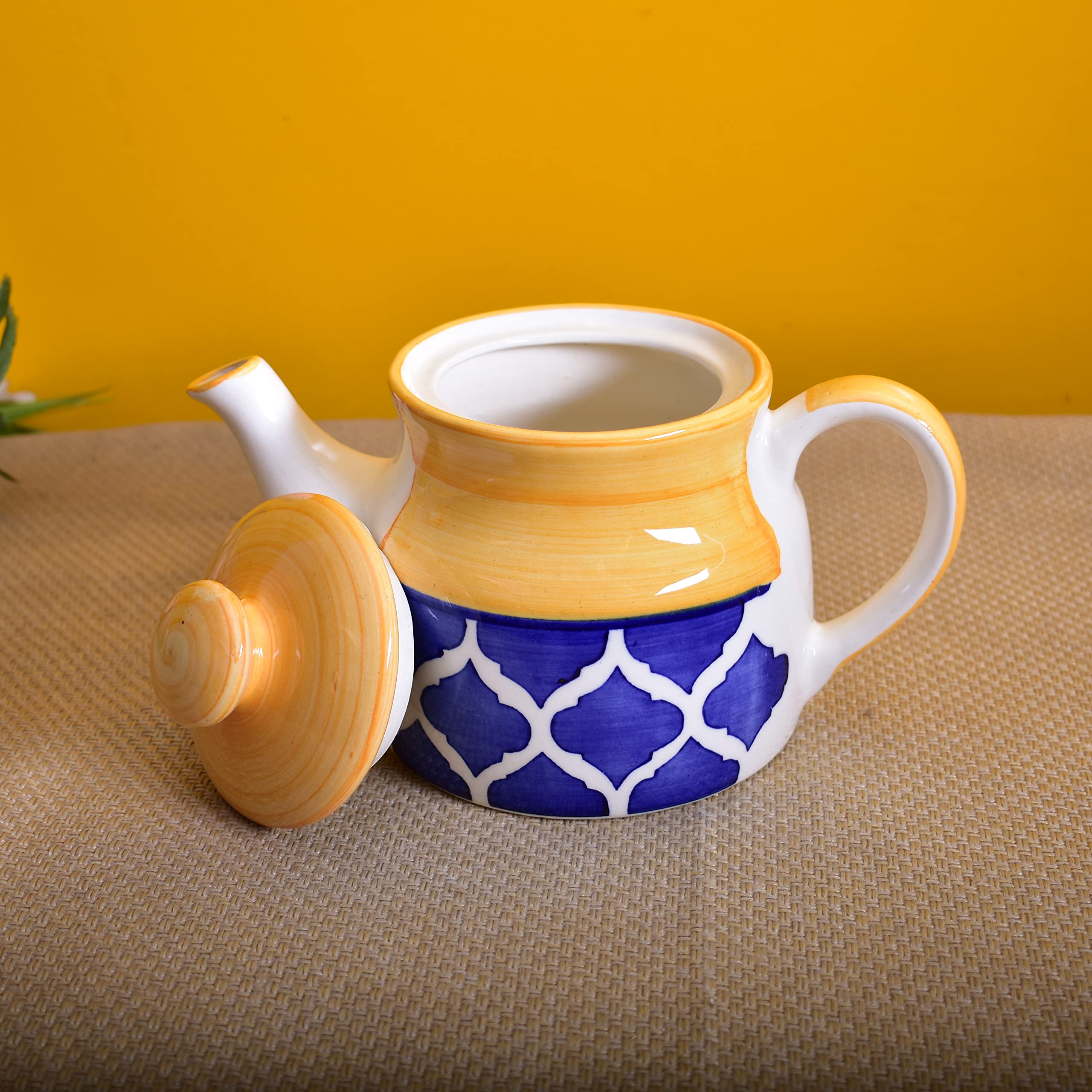 Kunhar Ceramic Morning Set with 1 Teapot, 1 Serving Tray and 4 Cups, Yellow Chidi - Image 2