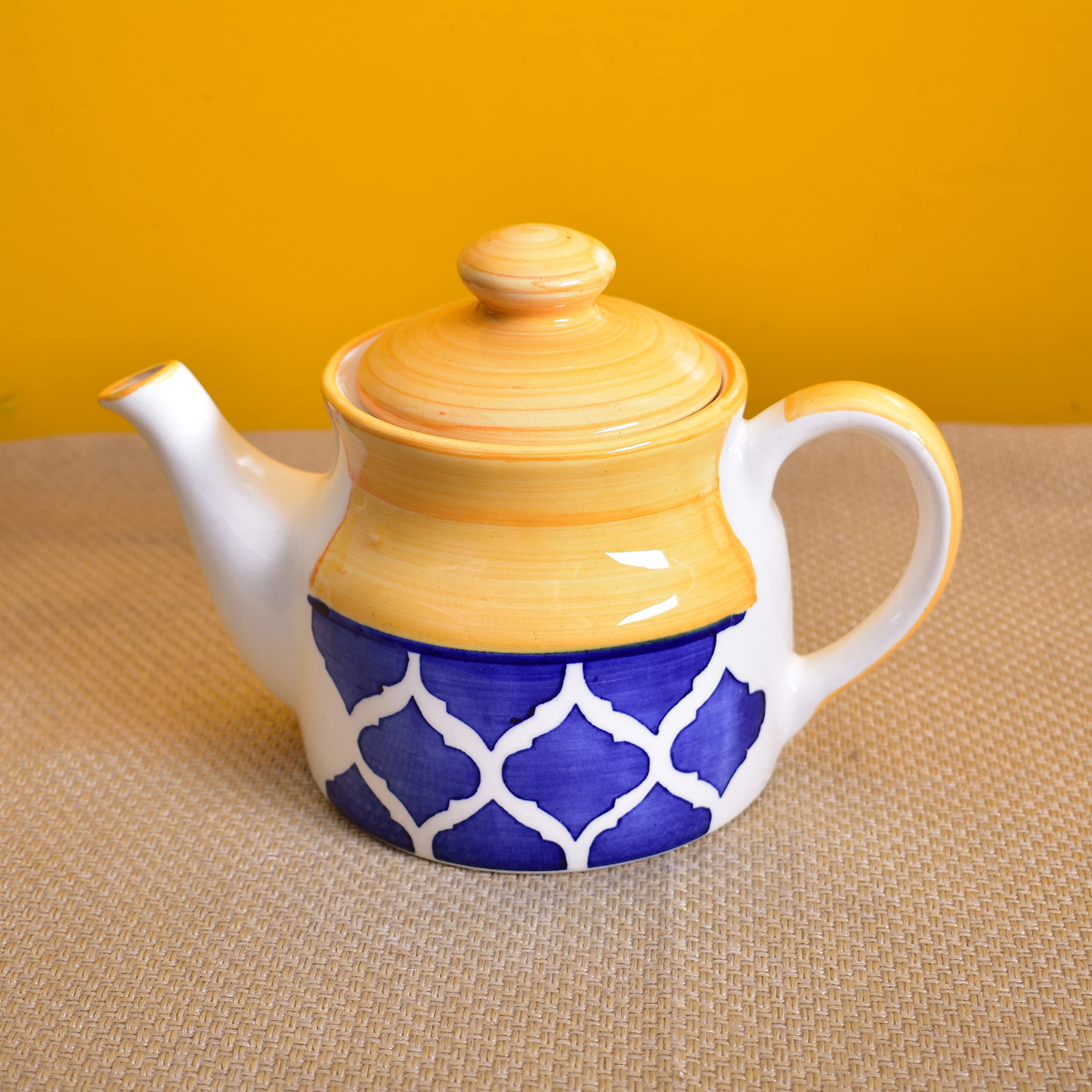 Kunhar Ceramic Morning Set with 1 Teapot, 1 Serving Tray and 4 Cups, Yellow Chidi - Image 5