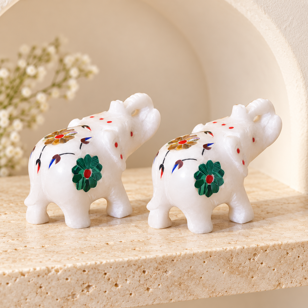 Kunhar Natural White Marble Elephant Figurine | Marble Elephant Showpiece
