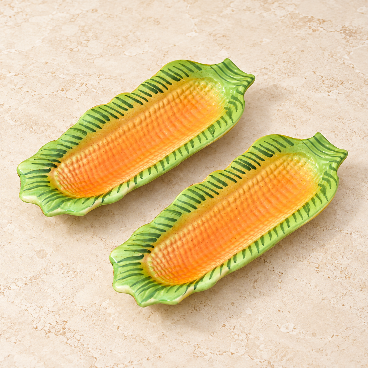 KunhaR Ceramic Stylish Corn Shaped Snacks Serving Tray | Serving Tray