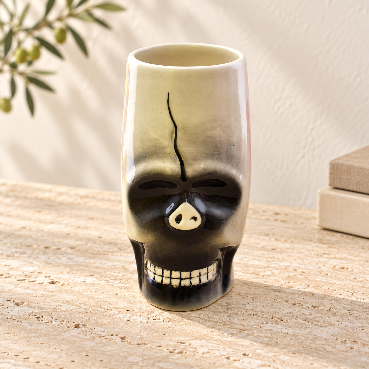 Kunhar Ceramic Cutlery Holder Spoon Holder, Pen Holder, Brush Stand, 1 Piece, White Black