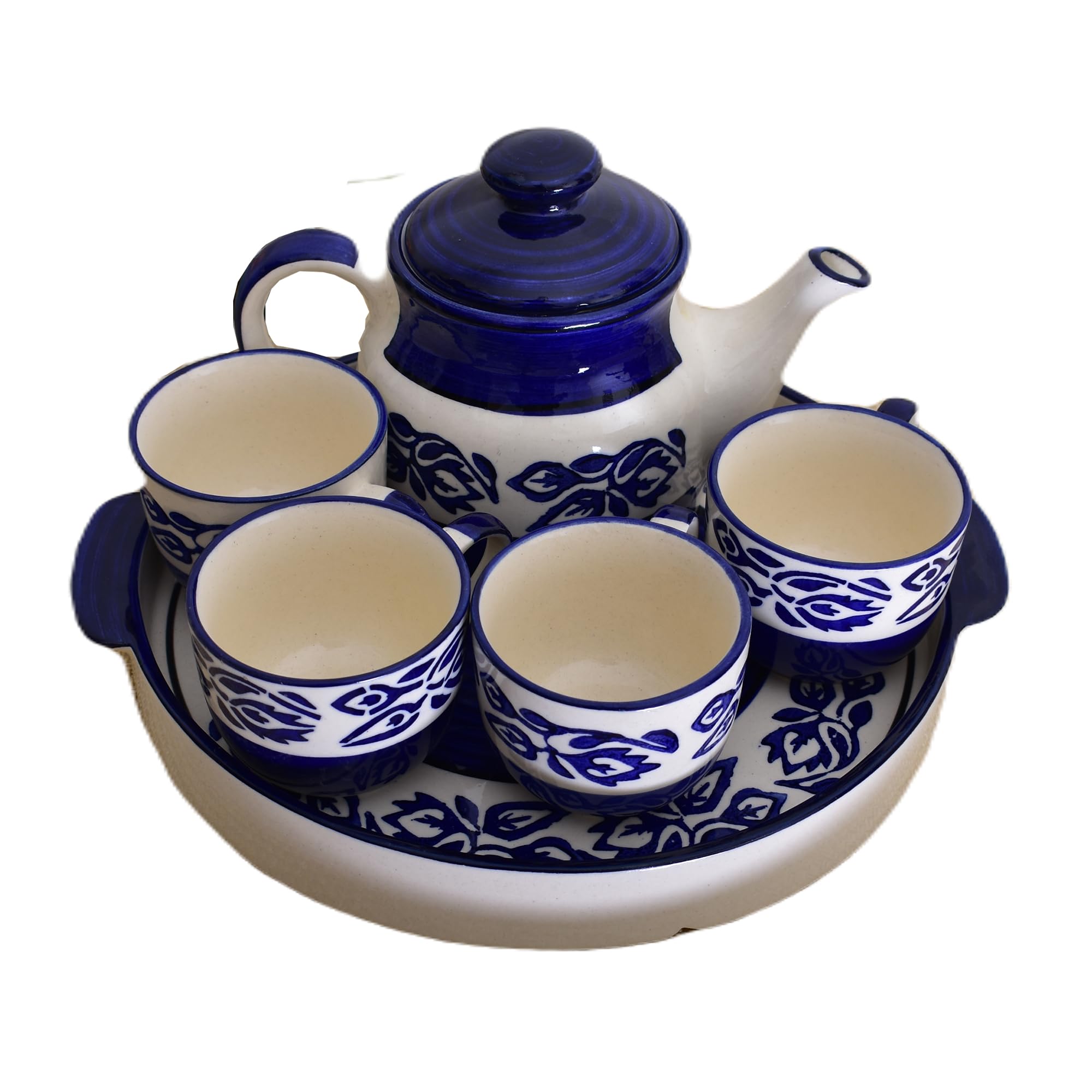 Kunhar Ceramic Morning Set, Blue Flower (1 Tray, 4 Cups 150 ml and 1 Teapot 650 ml) - Image 3