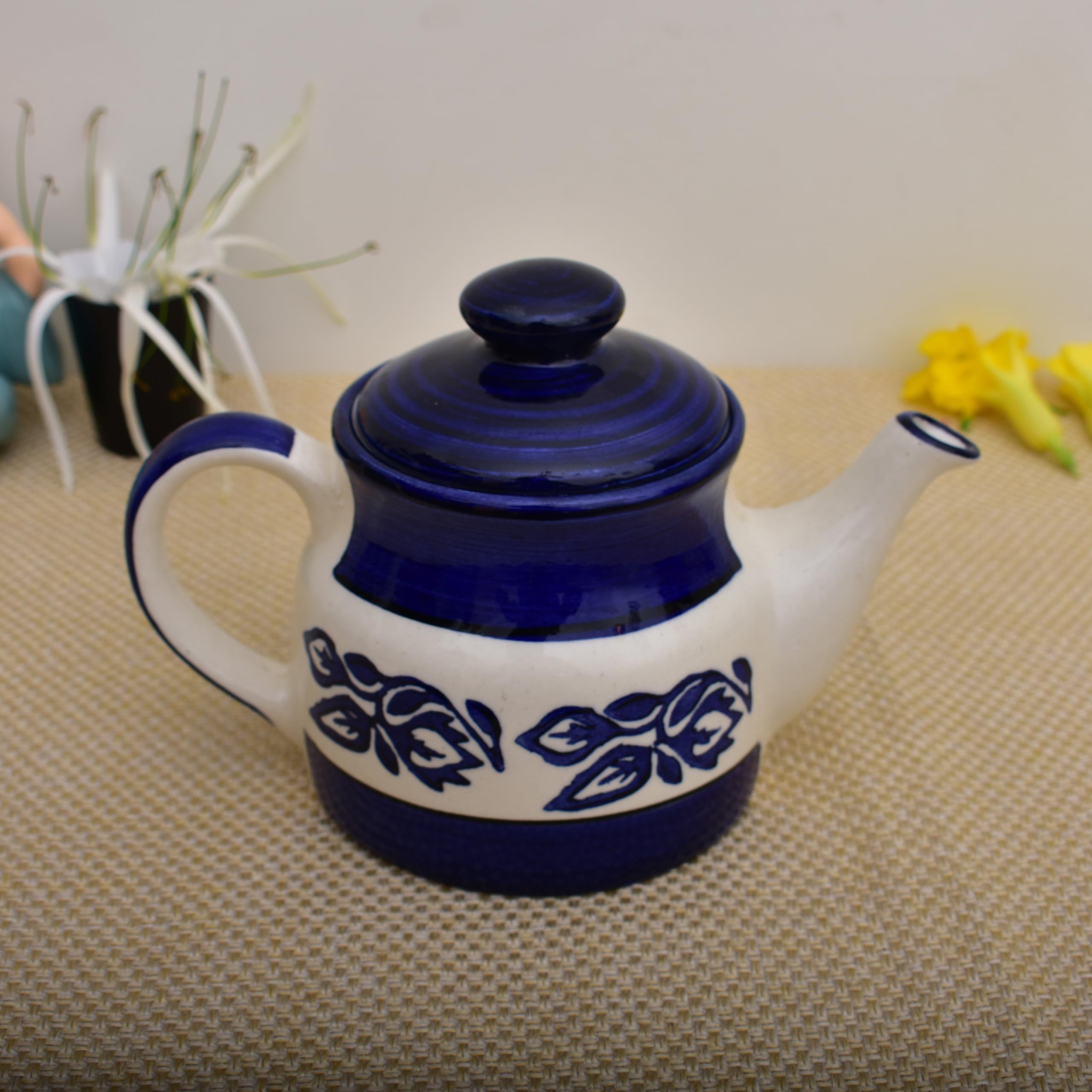 Kunhar Ceramic Morning Set, Blue Flower (1 Tray, 4 Cups 150 ml and 1 Teapot 650 ml) - Image 5