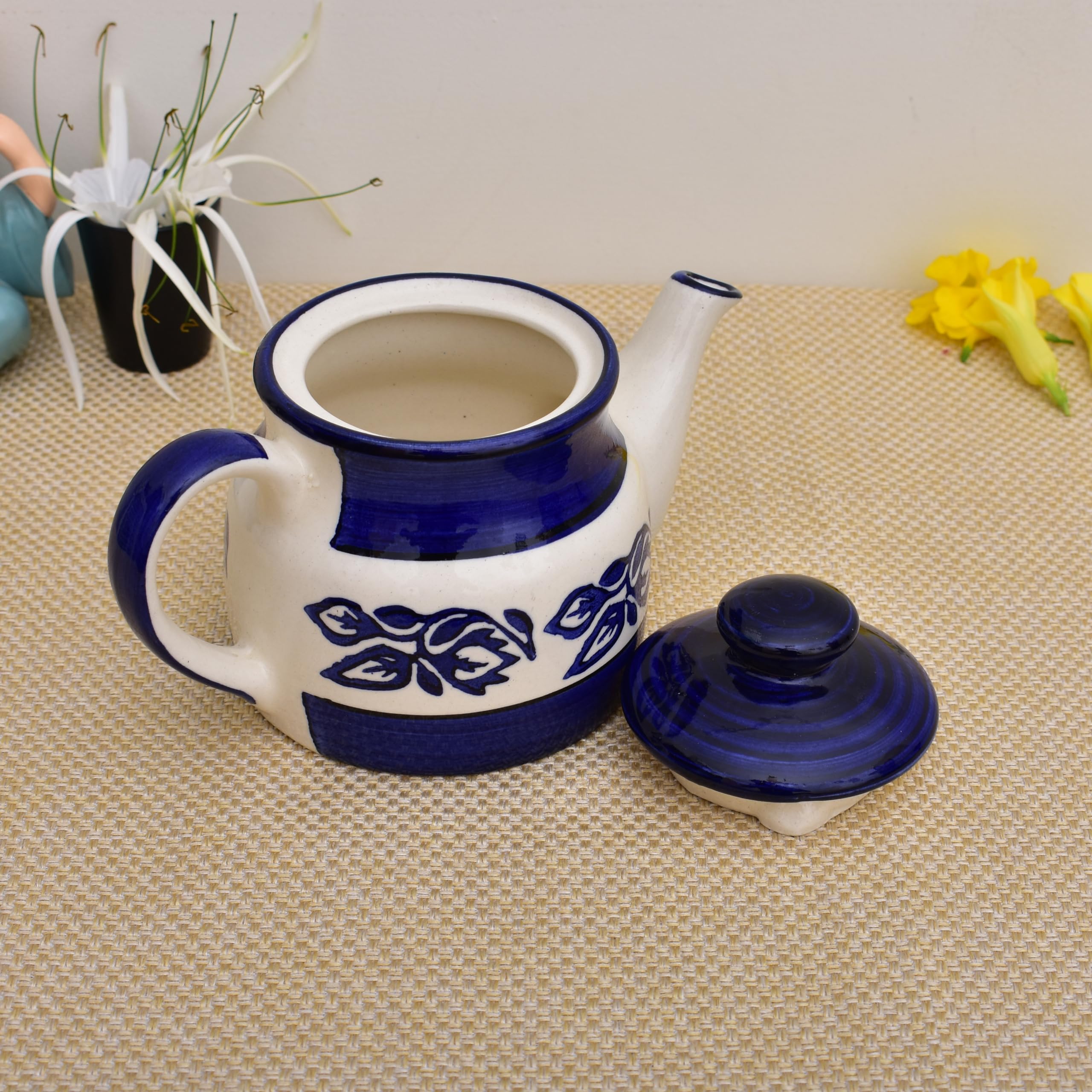 Kunhar Ceramic Morning Set, Blue Flower (1 Tray, 4 Cups 150 ml and 1 Teapot 650 ml) - Image 6