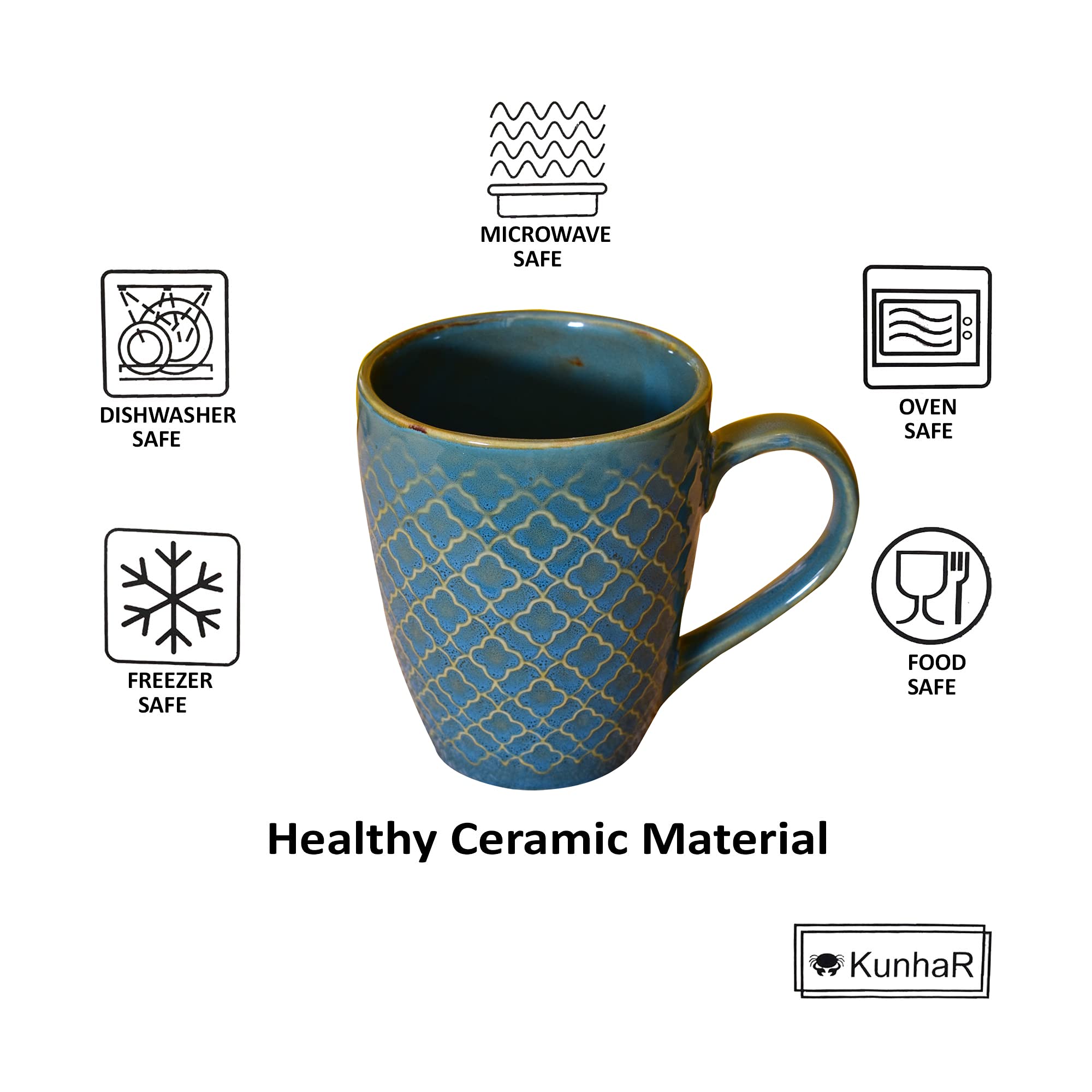 Kunhar Ceramic Milk Mugs, Muted Blues - 4 Pieces, Blue Bayoux, 300ml - Image 4