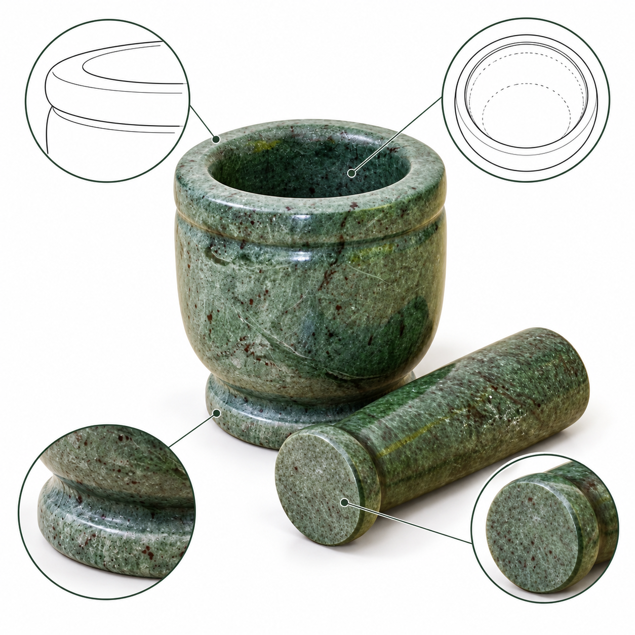 Kunhar Natural Green Marble Mortar Pestle Set Imam Dasta Ohkli Musal Kharal 4 x 4 Inches Green Full Polish Kitchen Grinding Tool - Image 6