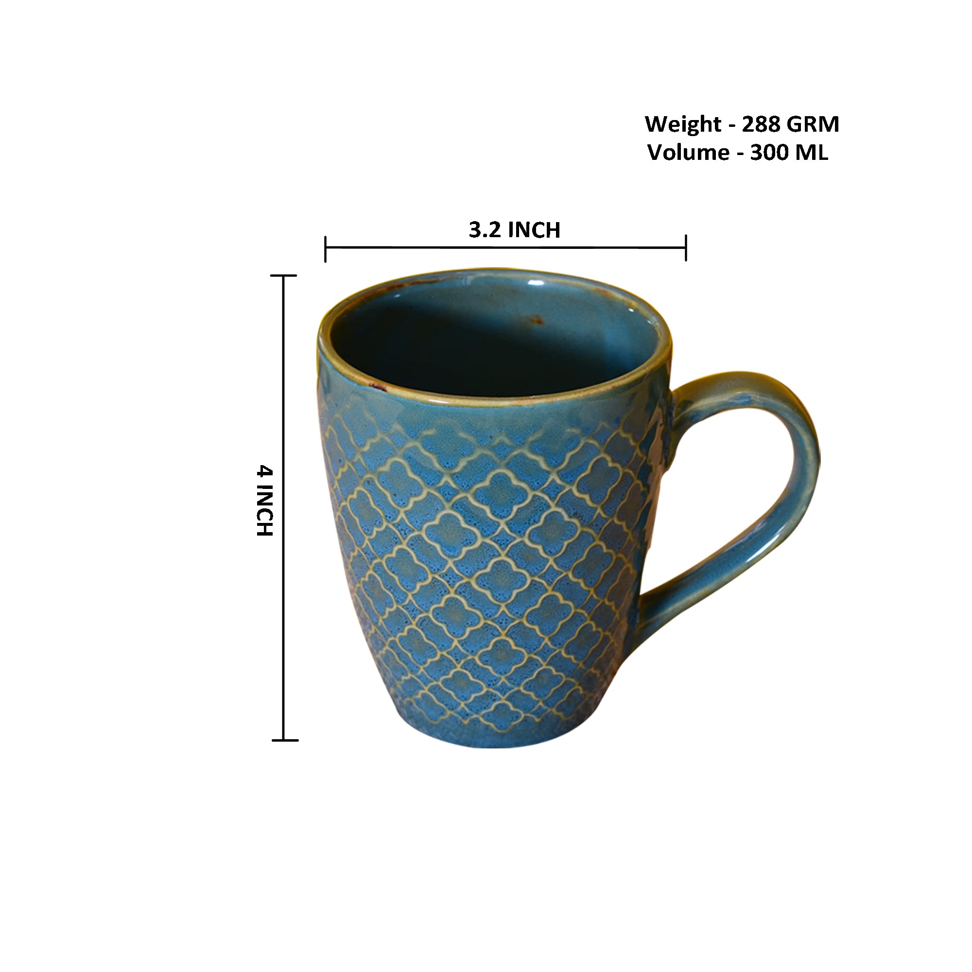 Kunhar Ceramic Milk Mugs, Muted Blues - 2 Pieces, Blue Bayoux, 300ml - Image 2