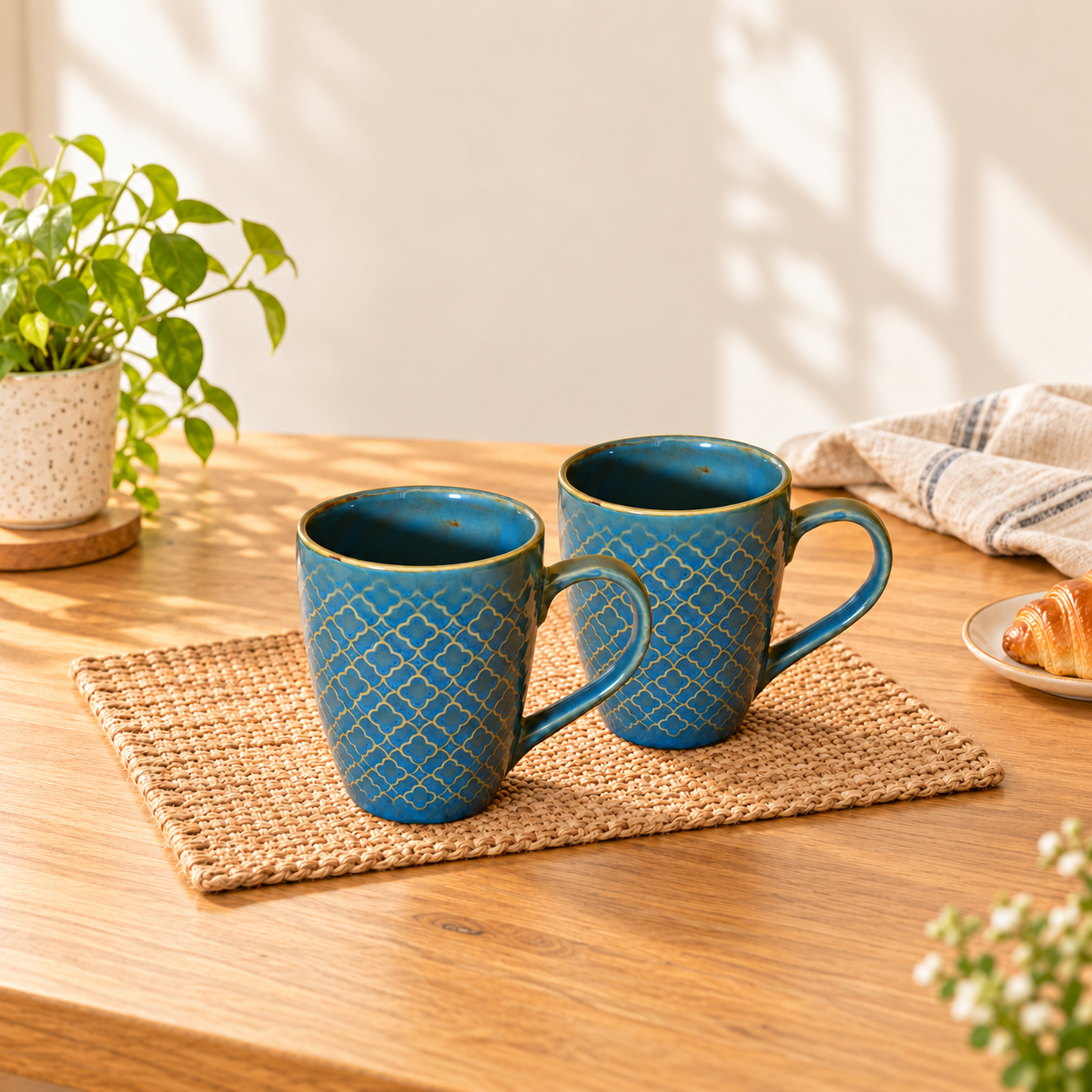 Kunhar Ceramic Milk Mugs, Muted Blues - 2 Pieces, Blue Bayoux, 300ml