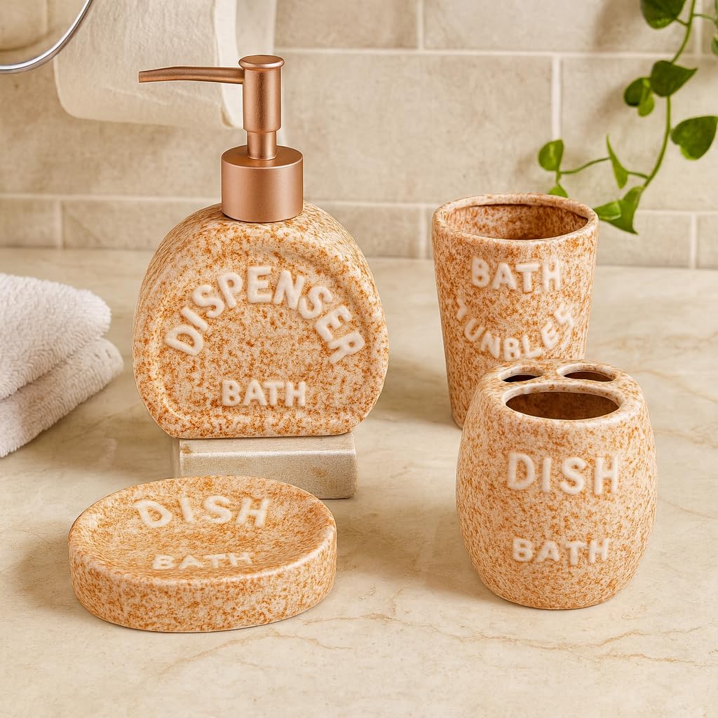 KunhaR 4-Piece Bathroom Accessories Set – Liquid Soap Dispenser, Soap Dish, Toothbrush Holder & Tumbler - Image 2