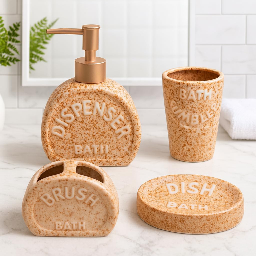 KunhaR 4-Piece Bathroom Accessories Set – Liquid Soap Dispenser, Soap Dish, Toothbrush Holder & Tumbler - Image 3