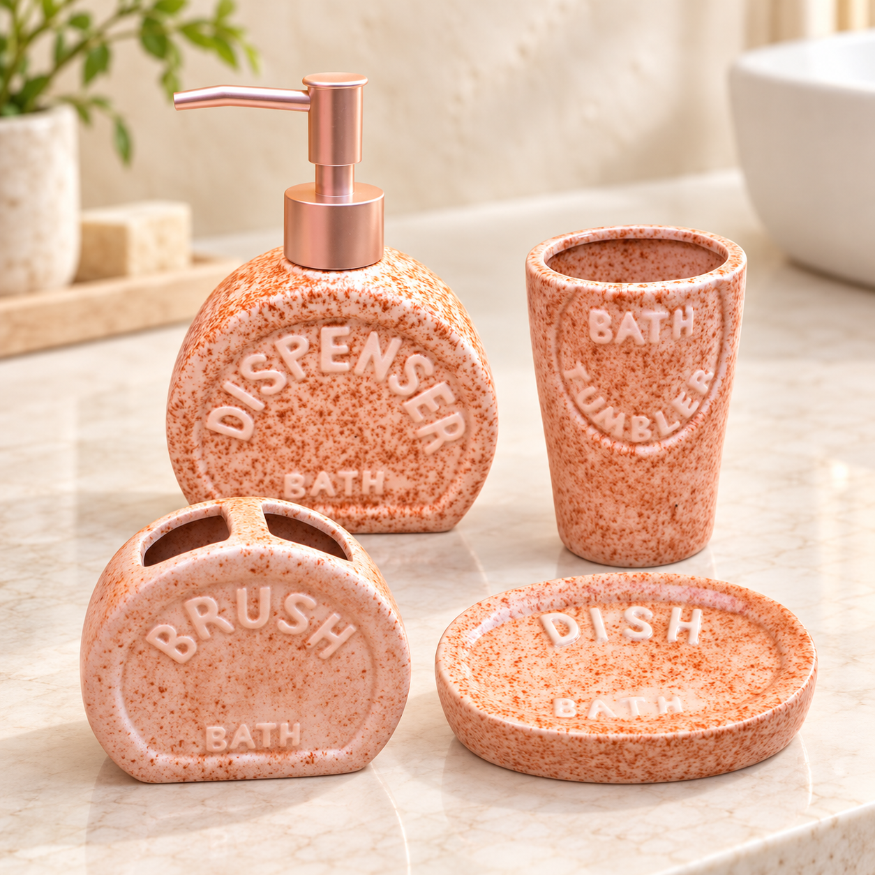 KunhaR 4-Piece Bathroom Accessories Set – Liquid Soap Dispenser, Soap Dish, Toothbrush Holder & Tumbler