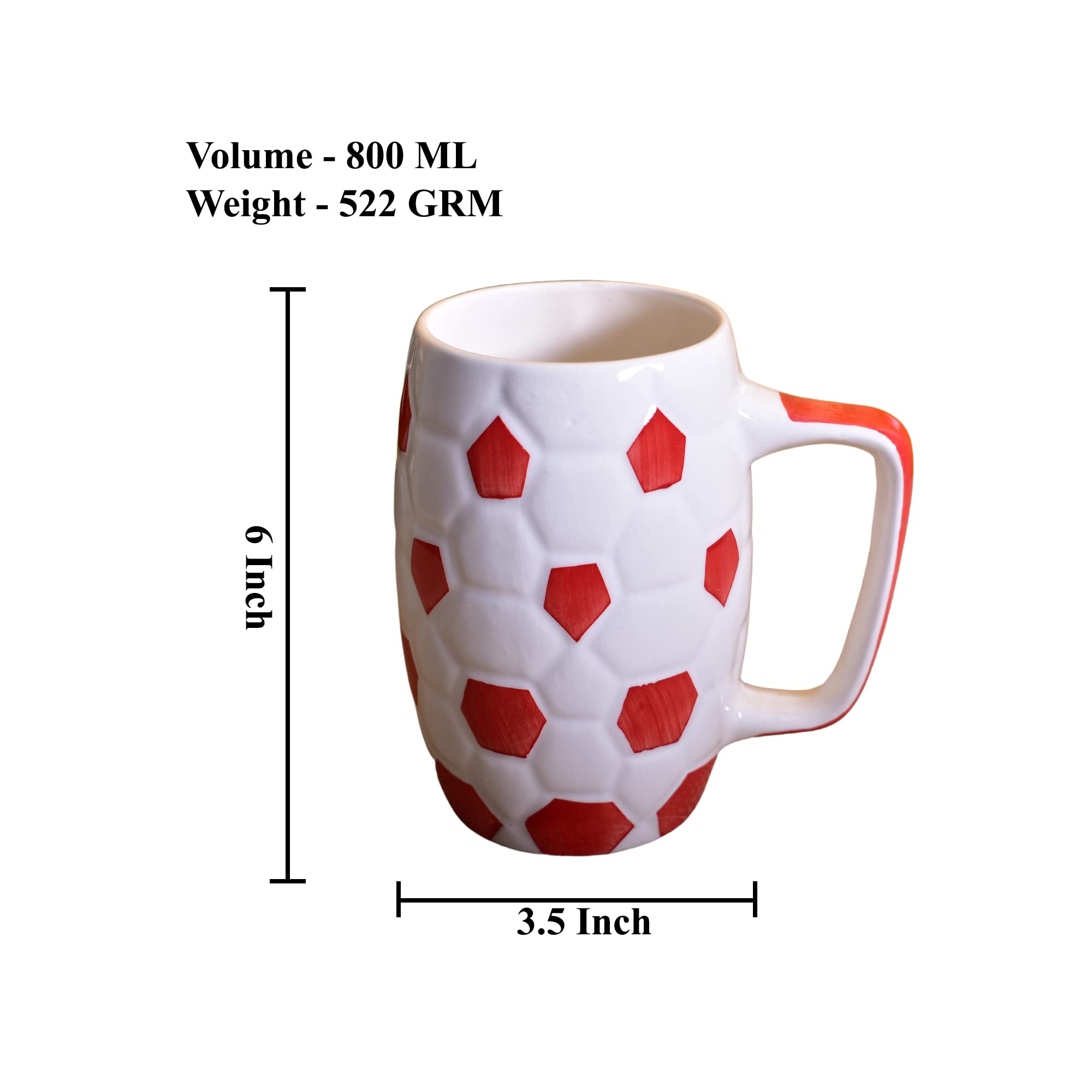 Kunhar Ceramic Beer Mug 800 Ml, White Red Set of 2 - Image 2