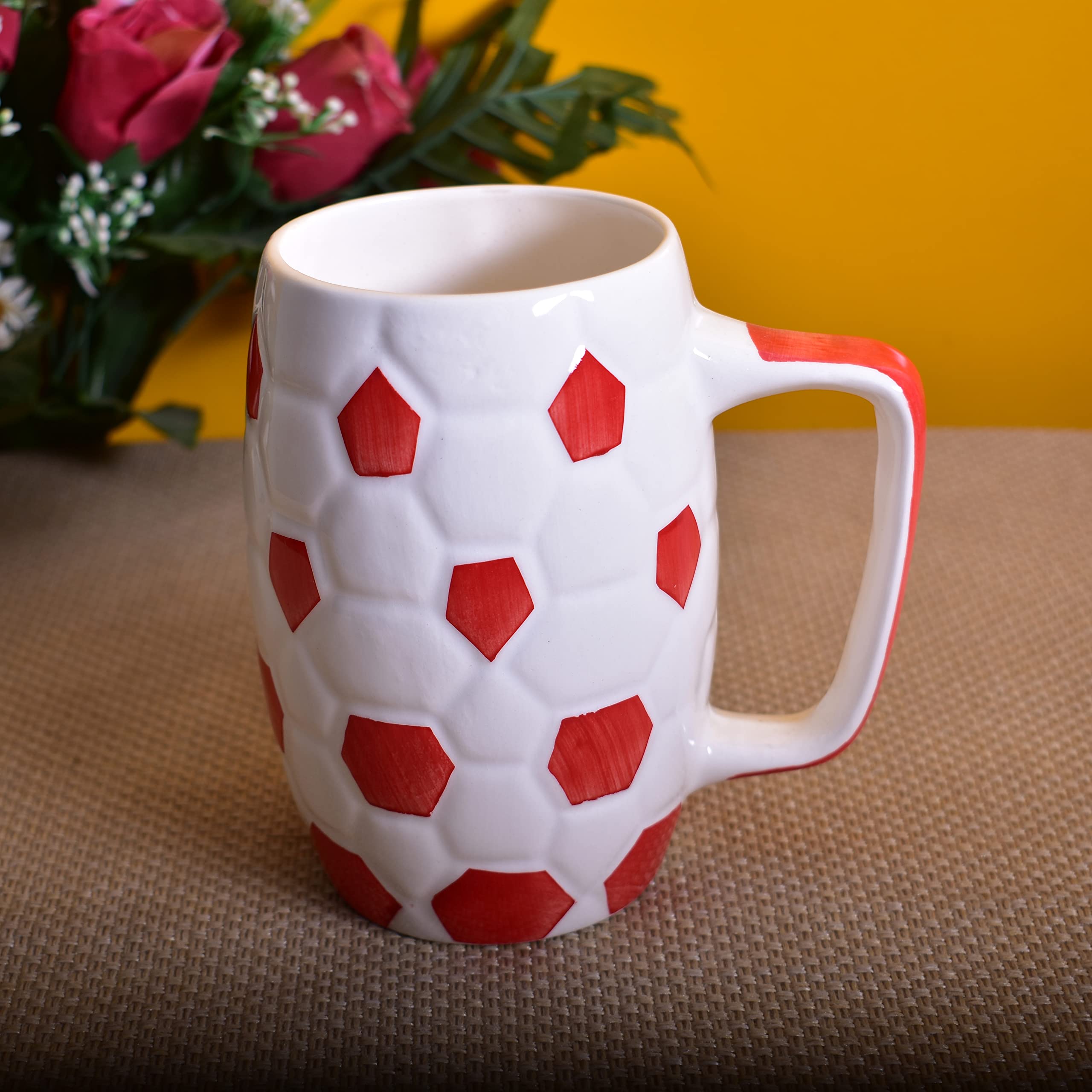 Kunhar Ceramic Beer Mug 800 Ml, White Red Set of 2 - Image 3