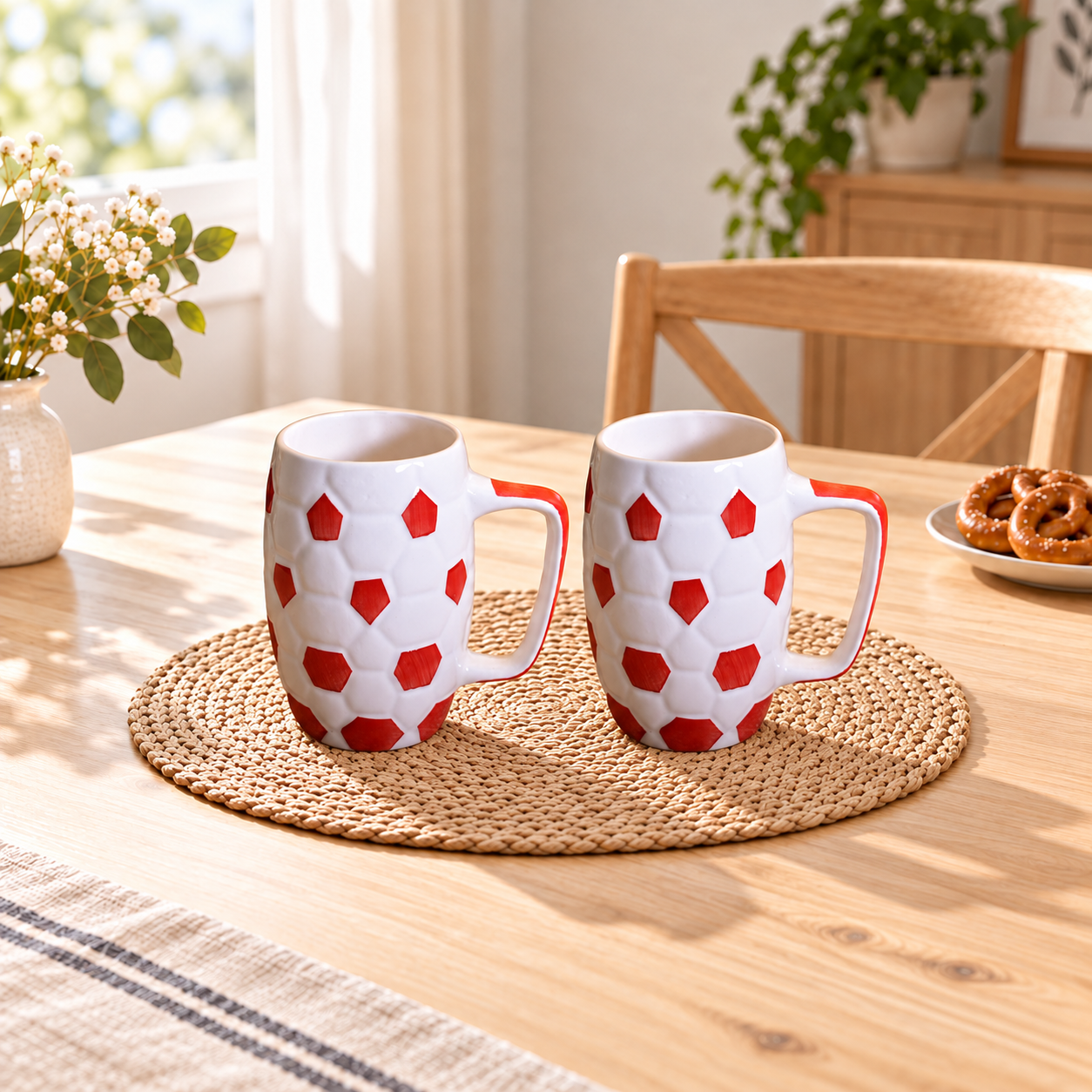 Kunhar Ceramic Beer Mug 800 Ml, White Red Set of 2