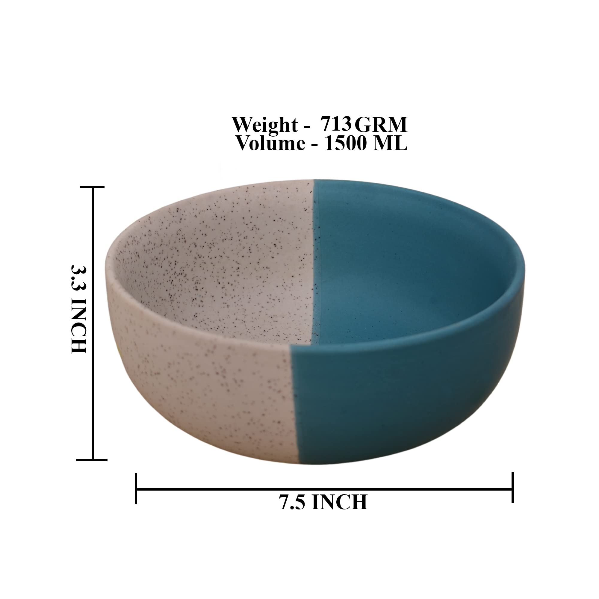 Kunhar Ceramic Serving Bowl (White Dusty Blue, 1500 Ml) - 1 Piece - Image 2
