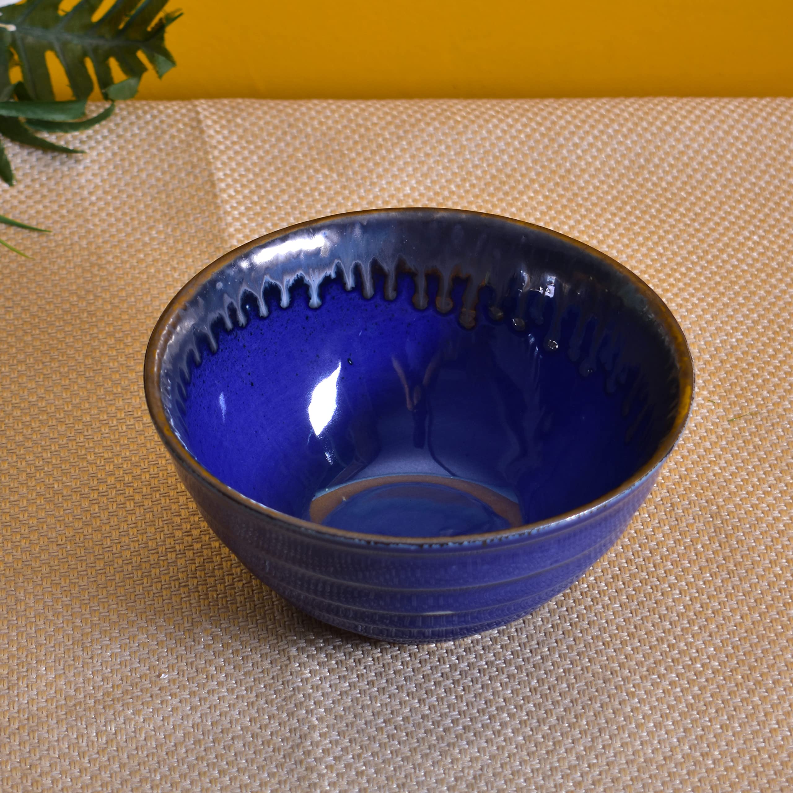Kunhar Glazed Studio Pottery Ceramic Bowl - 1000 ML, 1 Piece, Denim Dark Blue - Image 3