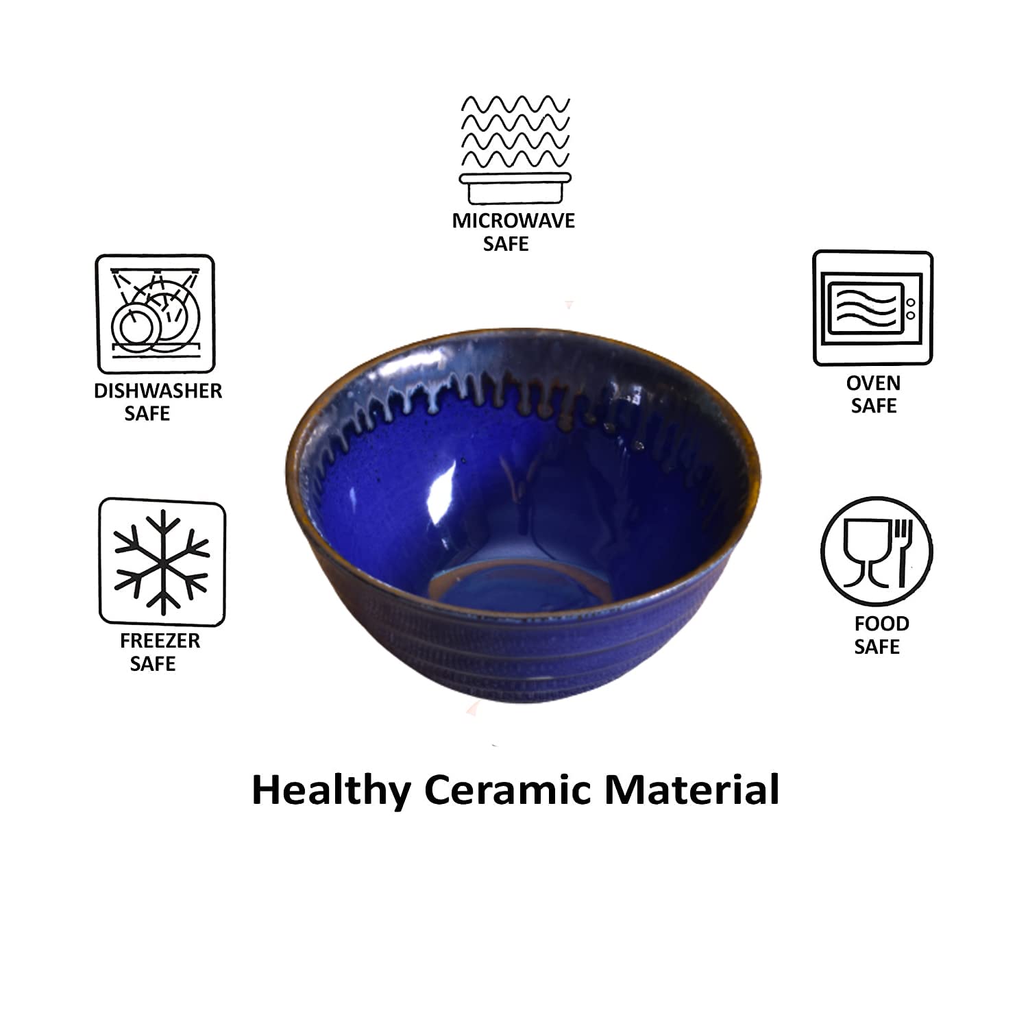 Kunhar Glazed Studio Pottery Ceramic Bowl - 1000 ML, 1 Piece, Denim Dark Blue - Image 4