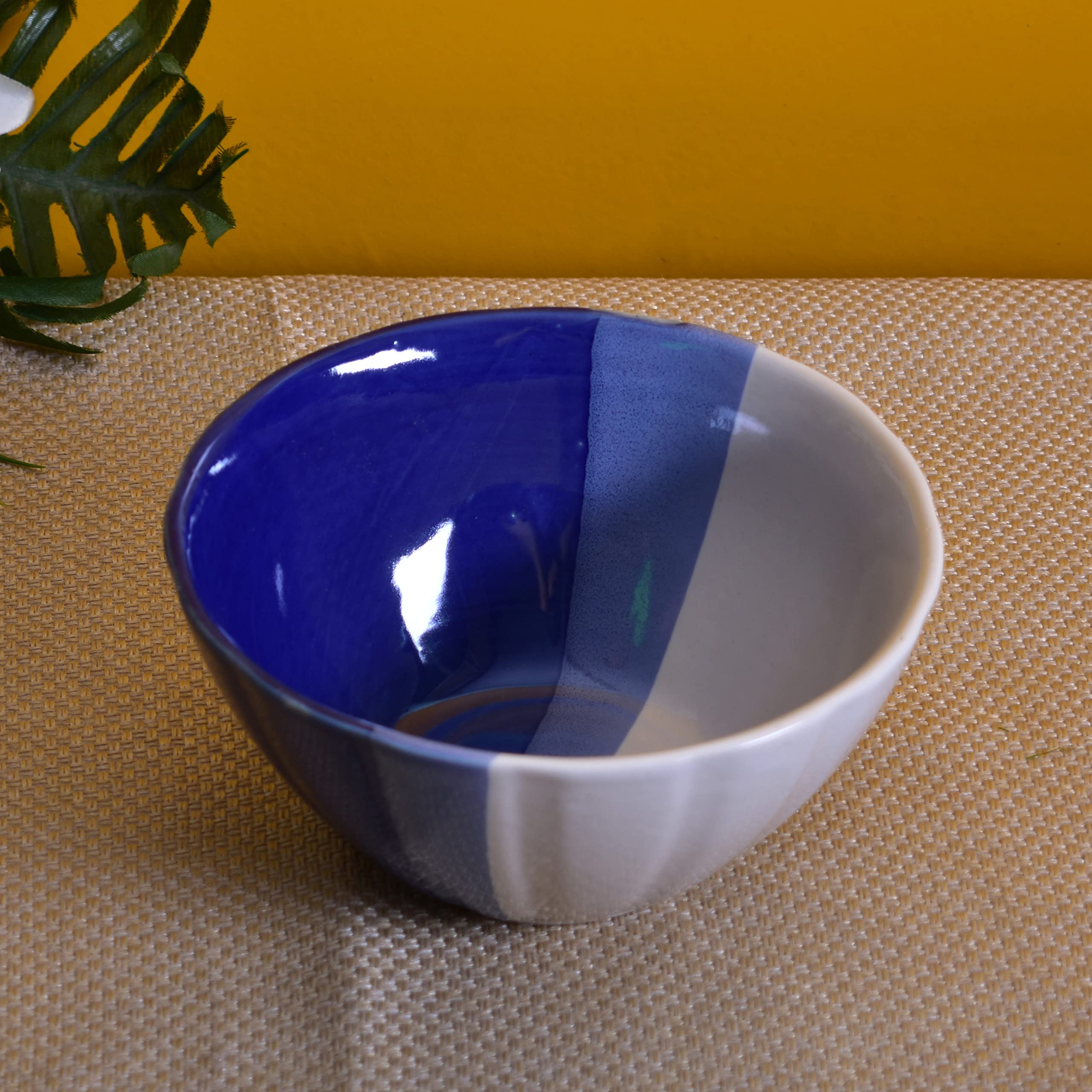Kunhar Glazed Studio Pottery Ceramic Bowl 1000 ML White Blue - Image 3