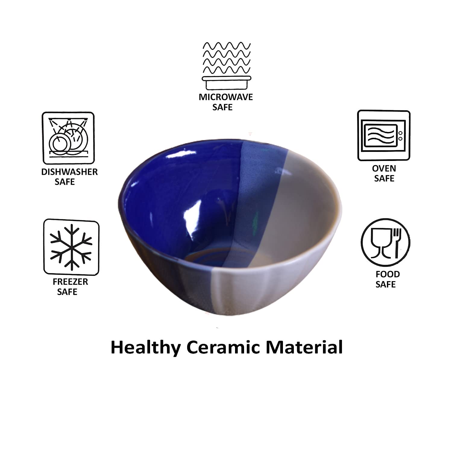 Kunhar Glazed Studio Pottery Ceramic Bowl 1000 ML White Blue - Image 4