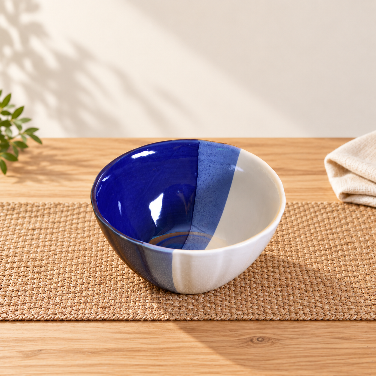 Kunhar Glazed Studio Pottery Ceramic Bowl 1000 ML White Blue