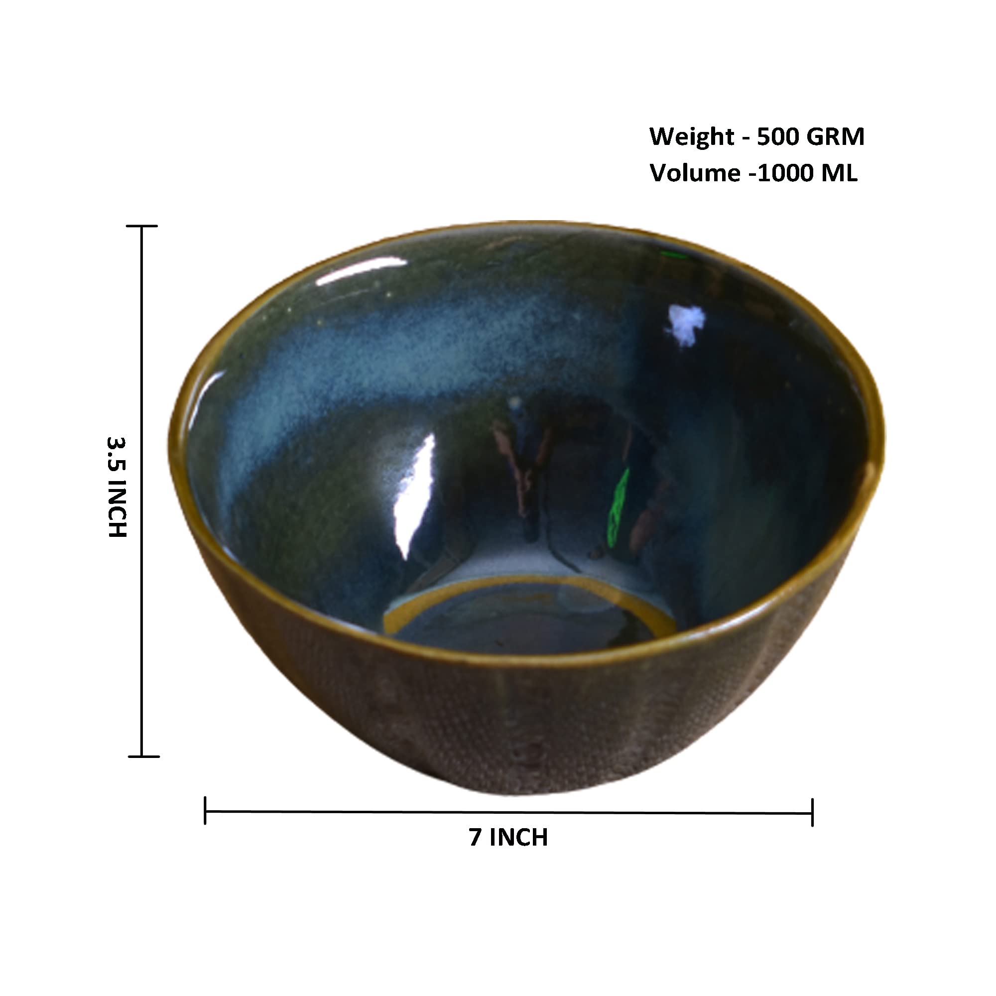 Kunhar Glazed Studio Pottery Ceramic Bowl - 1000 ML, 1 Piece, Charcoal Grey - Image 2