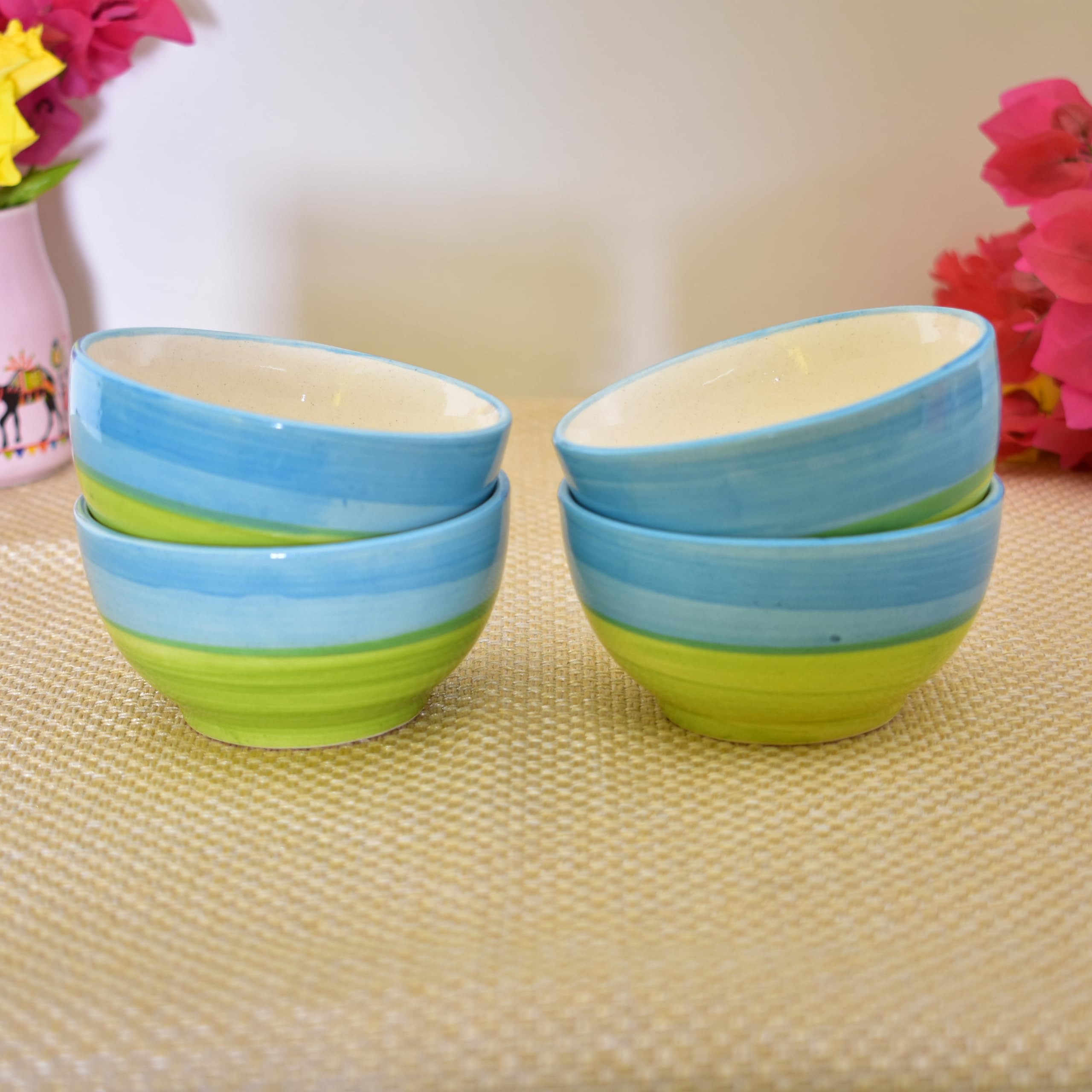 Kunhar Ceramic Hand Painted Dessert Bowls - 150 Ml, 6 Pieces, Green - Image 2