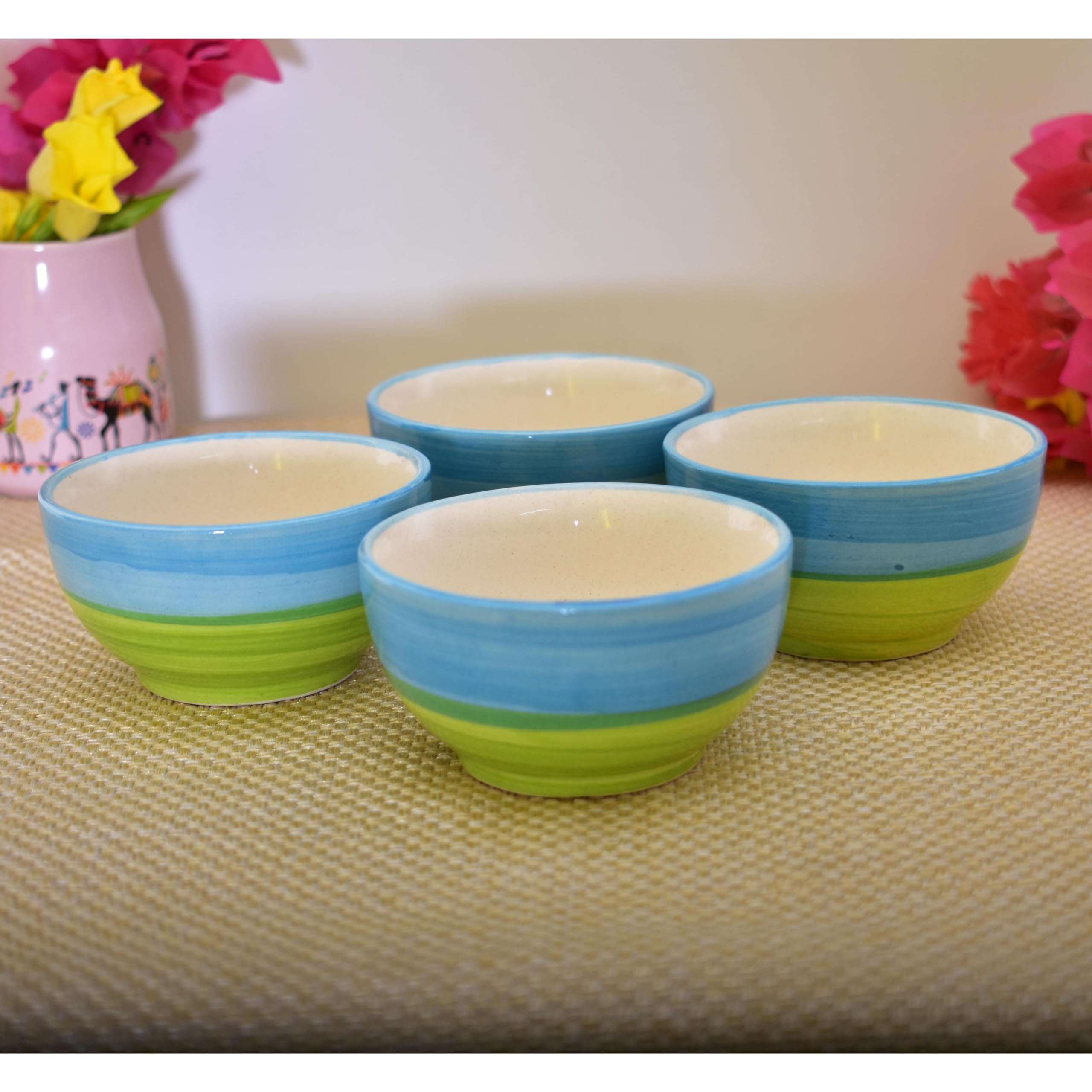 Kunhar Ceramic Hand Painted Dessert Bowls - 150 Ml, 6 Pieces, Green - Image 3