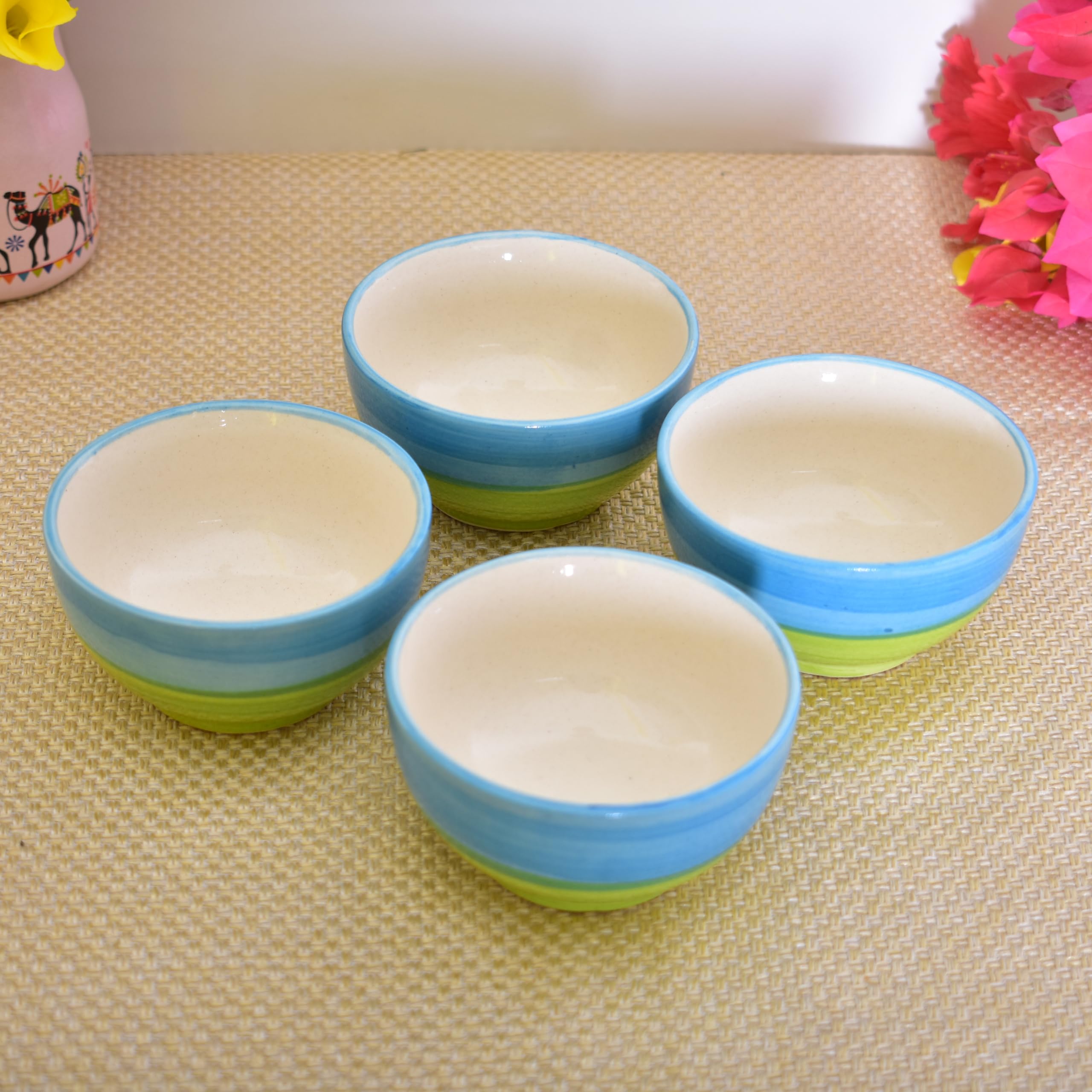 Kunhar Ceramic Hand Painted Dessert Bowls - 150 Ml, 6 Pieces, Green - Image 4