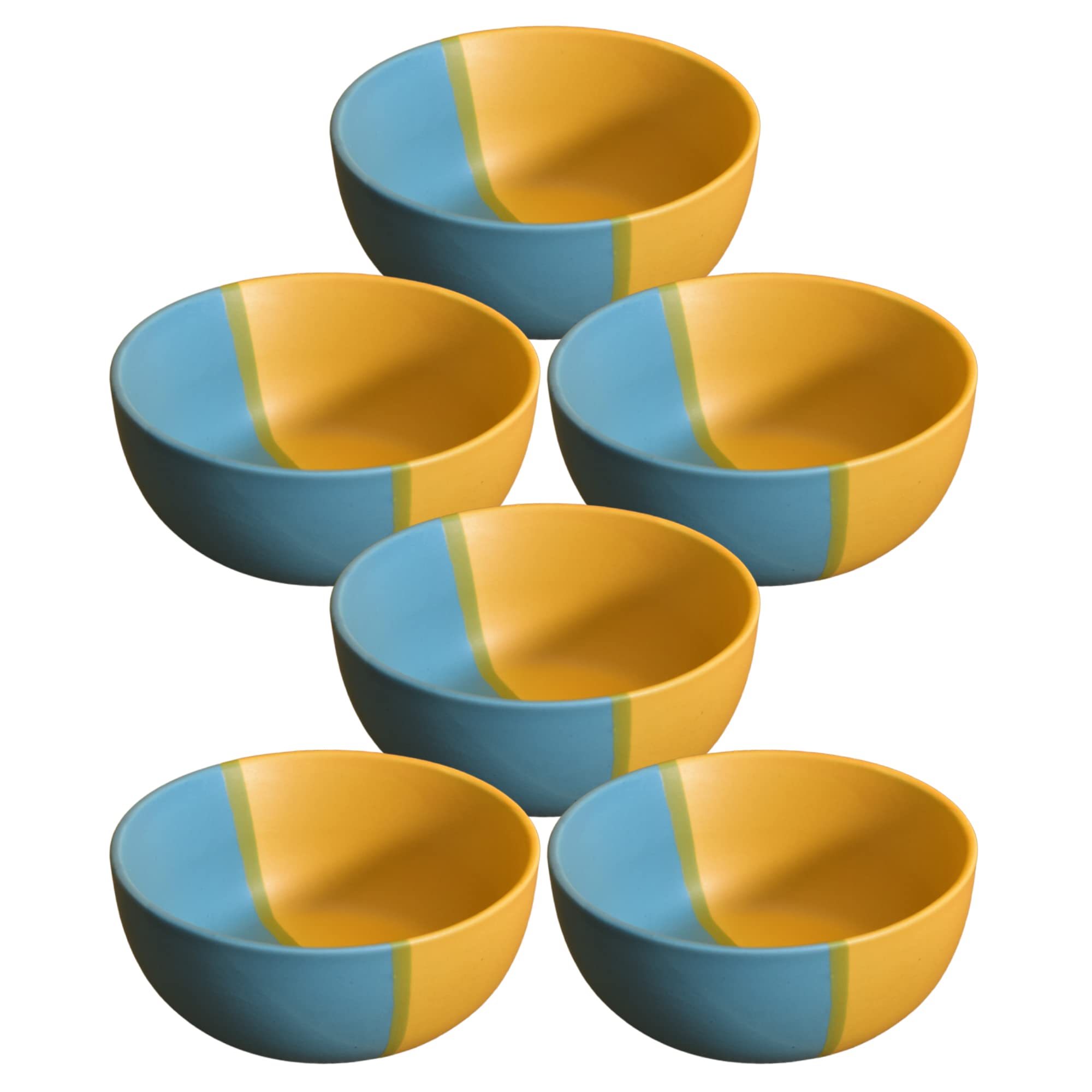 Kunhar Ceramic Hand Painted Dessert Bowls - 200 Ml, 6 Pieces, Yellow Blue - Image 3