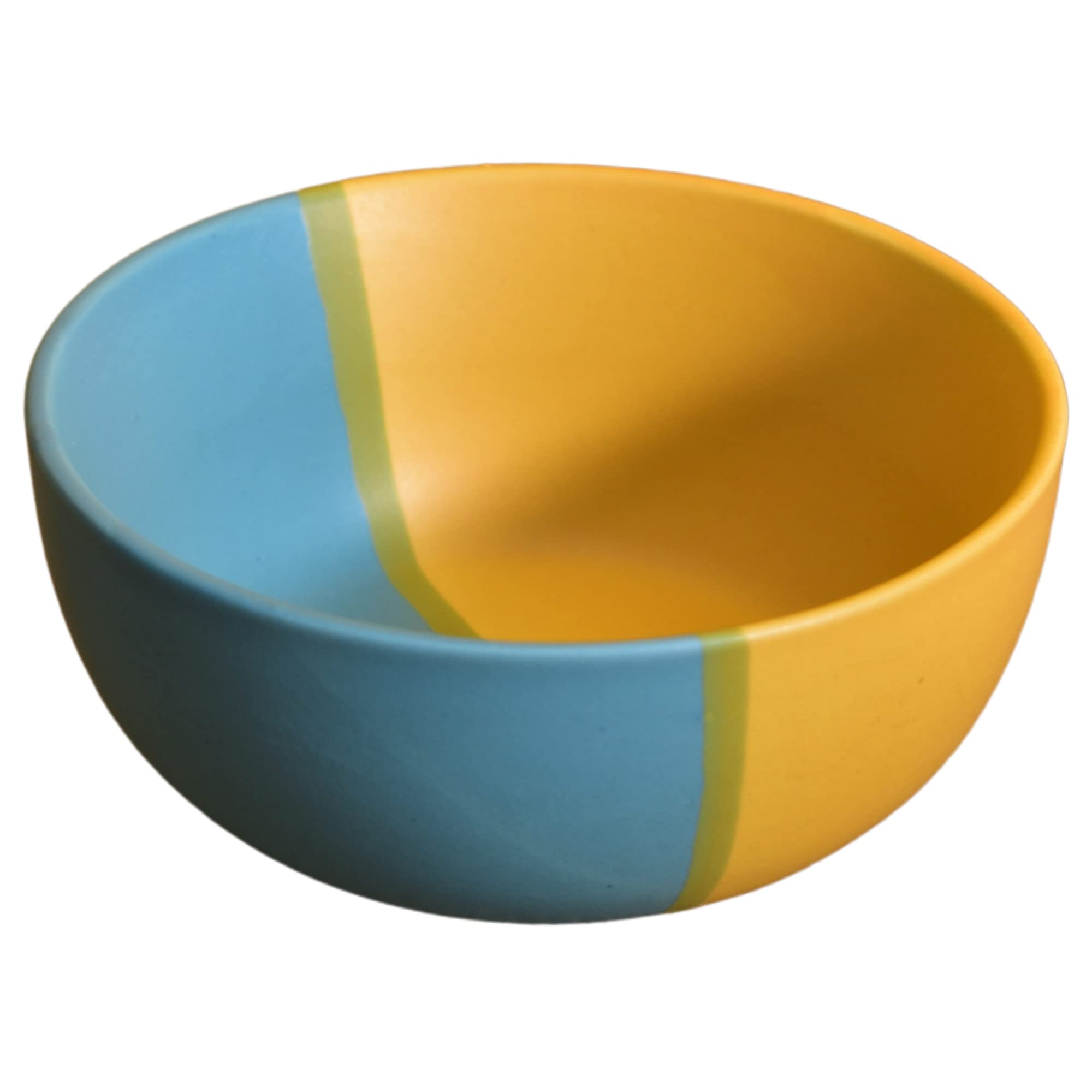 Kunhar Ceramic Hand Painted Dessert Bowls - 200 Ml, 6 Pieces, Yellow Blue - Image 4