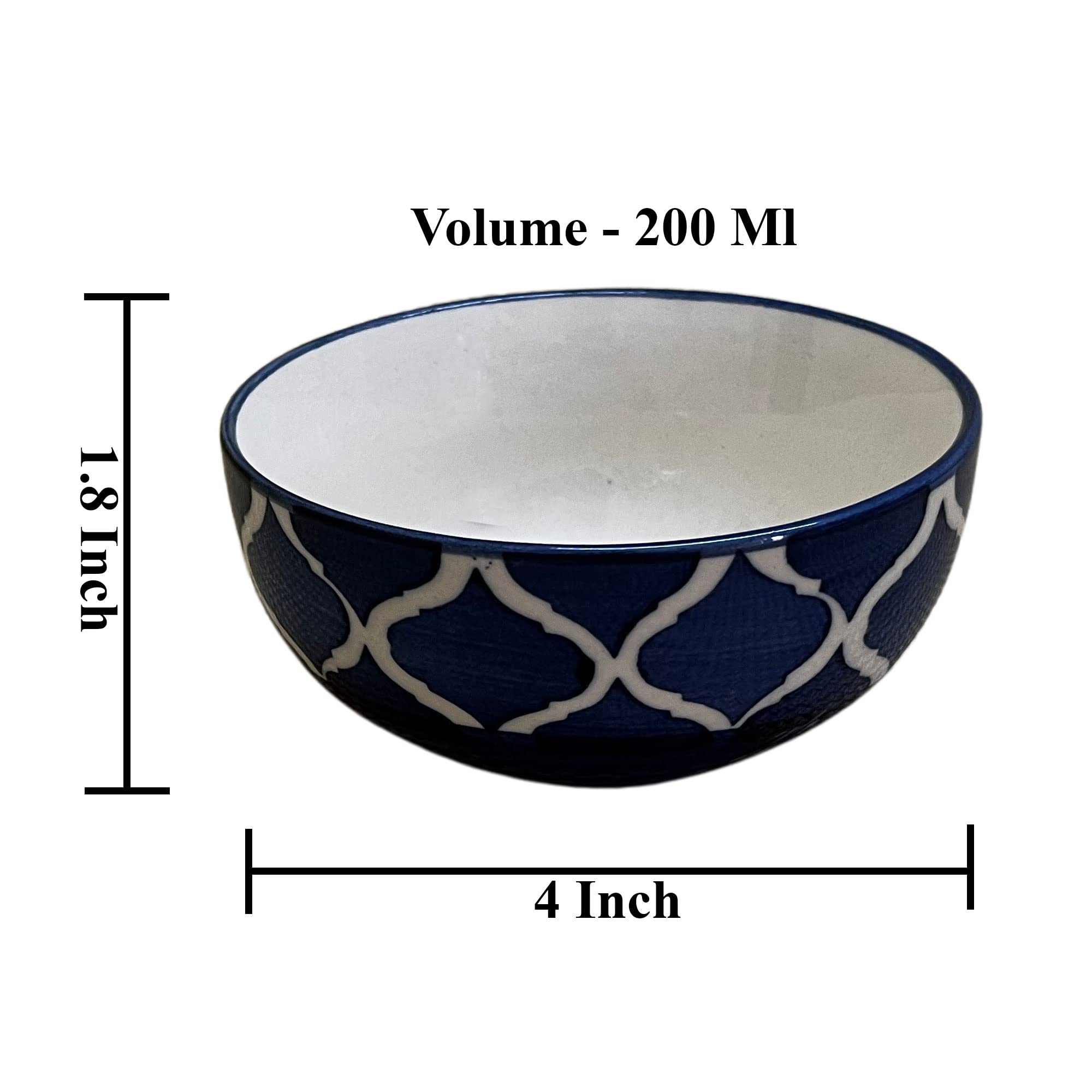 Kunhar Ceramic Hand Painted Dessert Bowls - 200 Ml, 6 Pieces, Blue Chidi - Image 2
