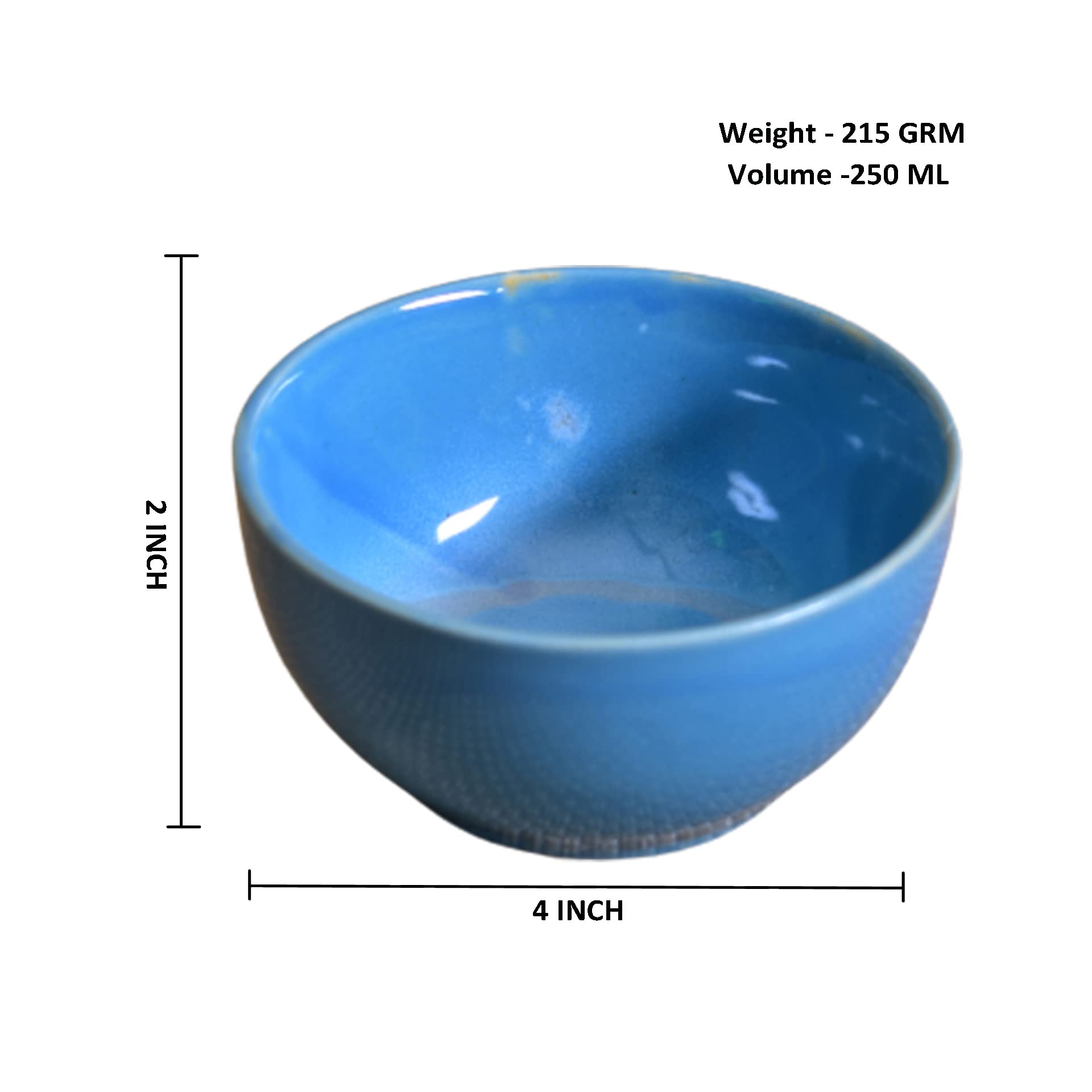 Kunhar Glazed Studio Pottery Ceramic Bowl Set, 250 ML, 2 Pieces Dark Sky Blue - Image 3