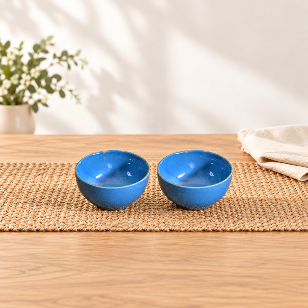 Kunhar Glazed Studio Pottery Ceramic Bowl Set, 250 ML, 2 Pieces Dark Sky Blue