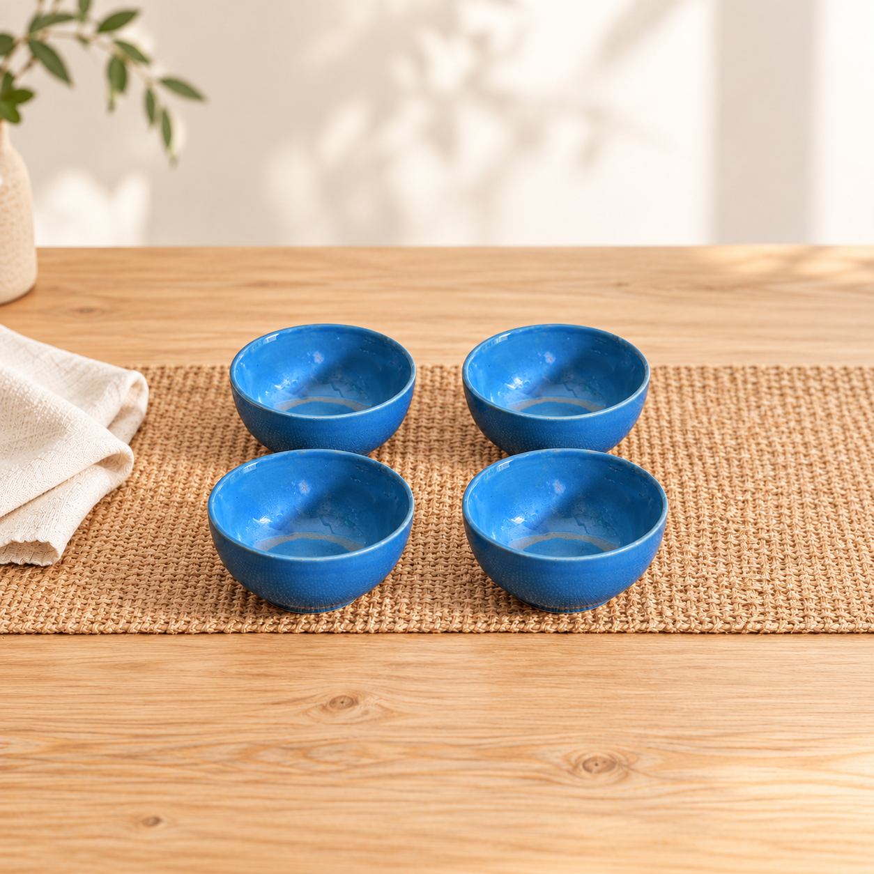 Kunhar Glazed Studio Pottery Ceramic Bowl - 250 ML, 4 Pieces Dark Sky Blue