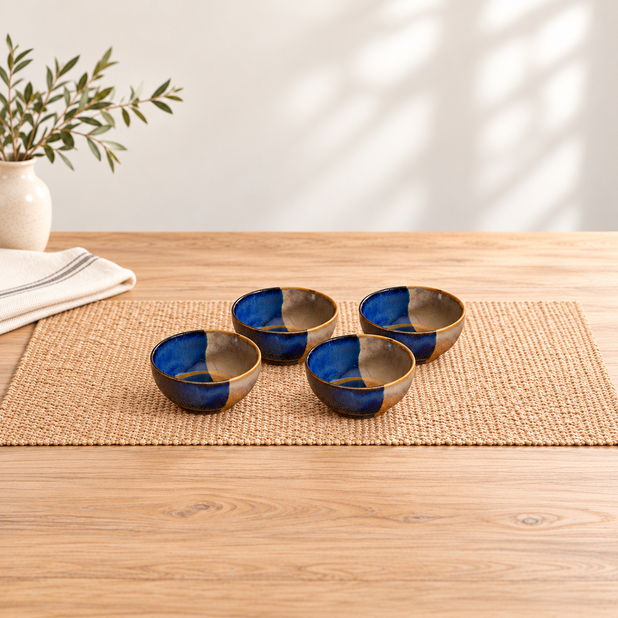Kunhar Ceramic Bowls Set, 250 ML, 4 Pieces Pickled Bluewood