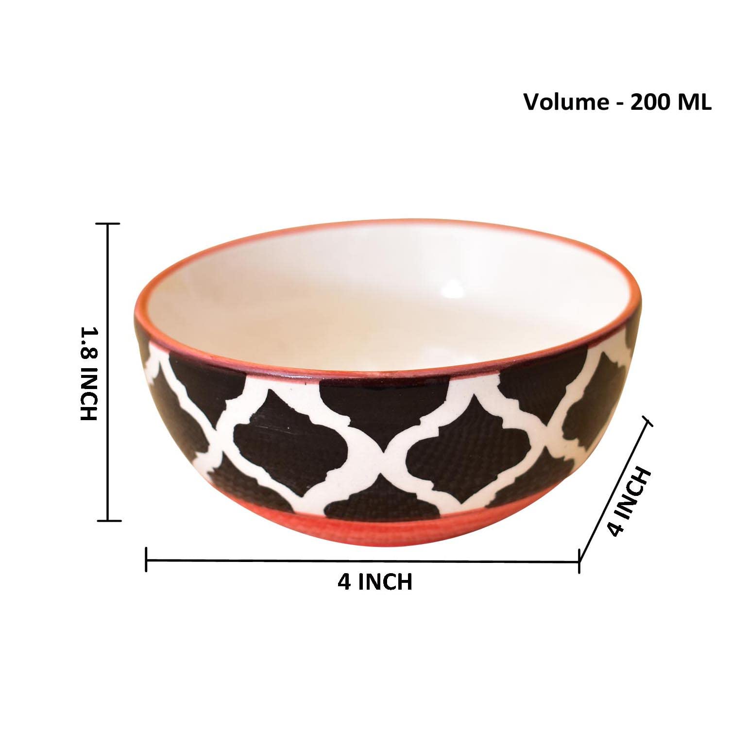 Kunhar Ceramic Hand Painted Dessert Bowls - 200 Ml, 6 Pieces, Red Black - Image 2
